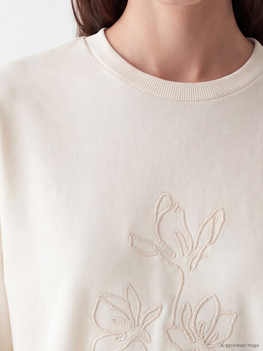 Bej Nakışlı Soft Touch Kadın Sweatshirt Tunik-2