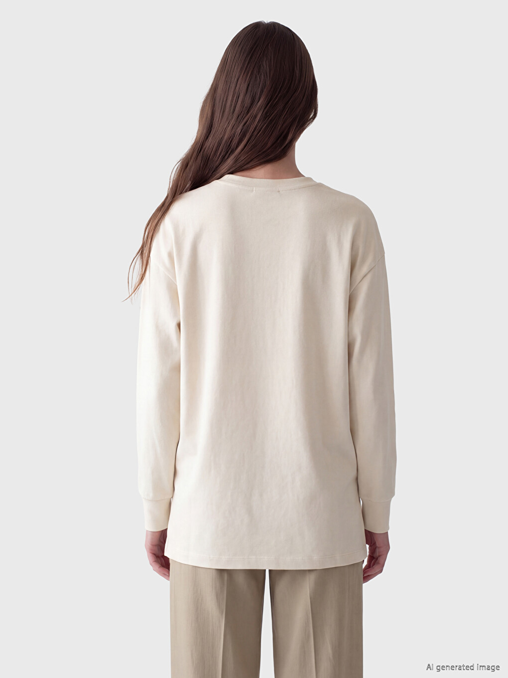 Bej Nakışlı Soft Touch Kadın Sweatshirt Tunik-3