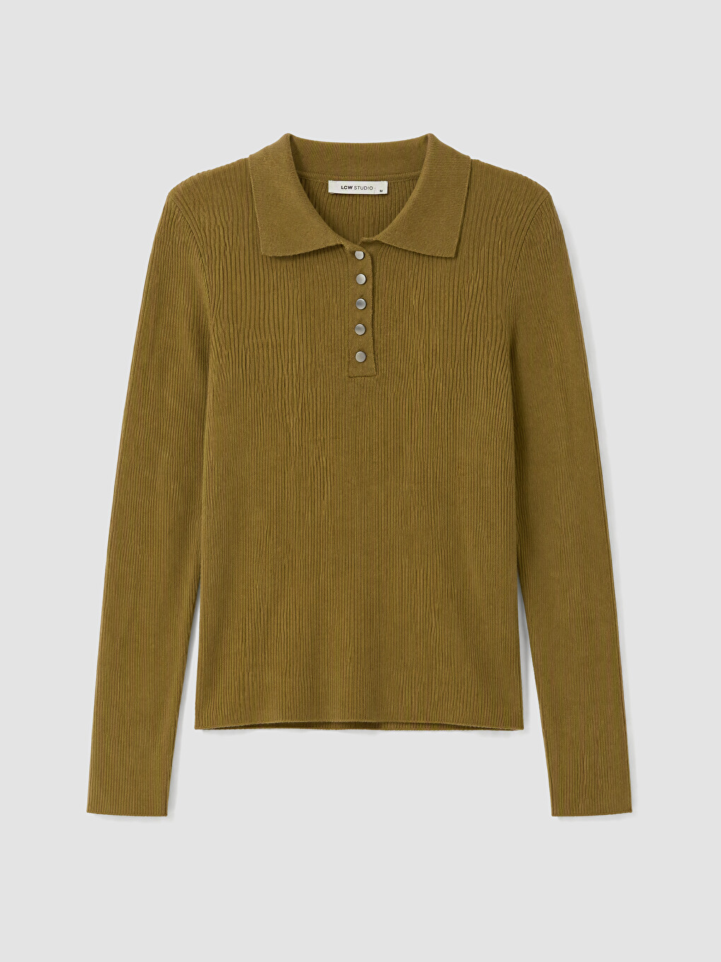 Polo Collar Women's Ribbed Knitwear Sweater