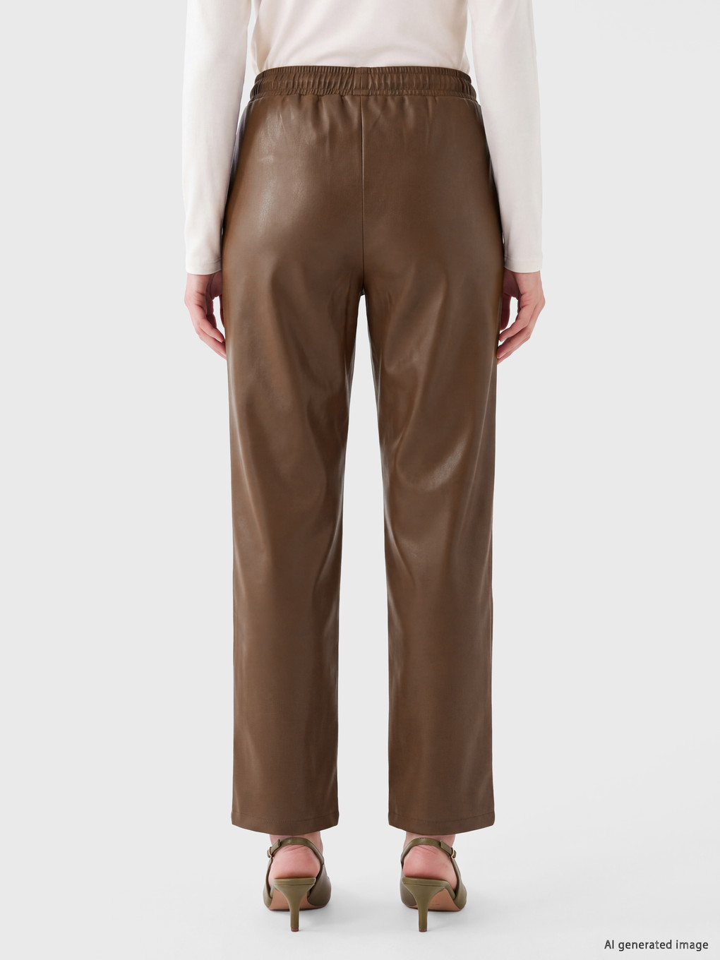 Elasticated Carrot Fit Leather Look Trousers-3