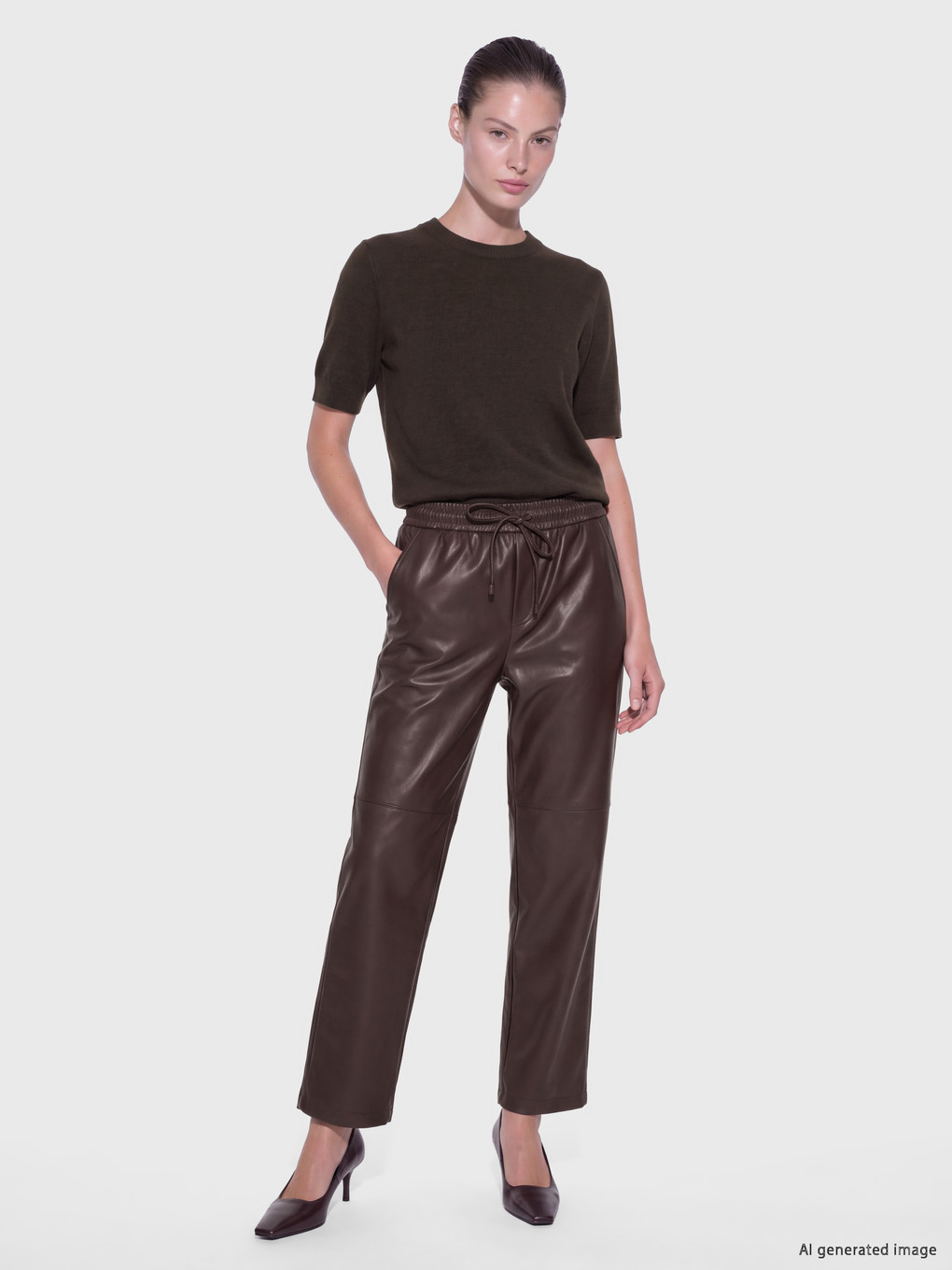 Elasticated Carrot Fit Leather Look Trousers