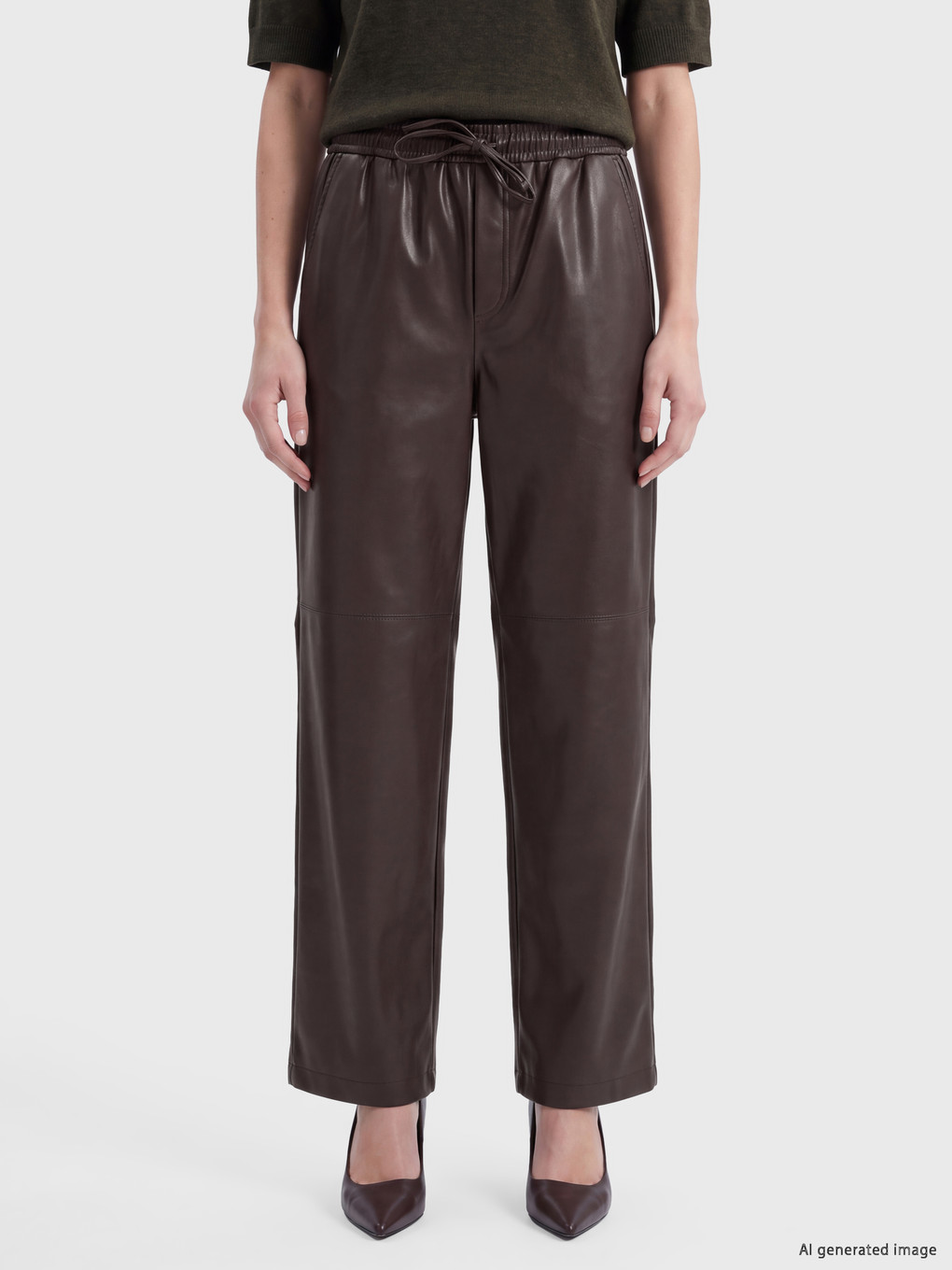 Elasticated Carrot Fit Leather Look Trousers-1