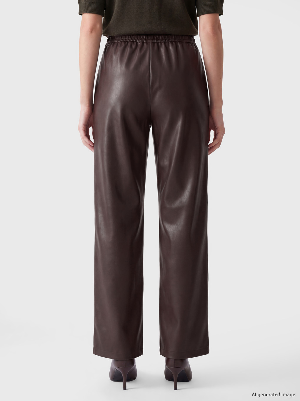 Elasticated Carrot Fit Leather Look Trousers-3