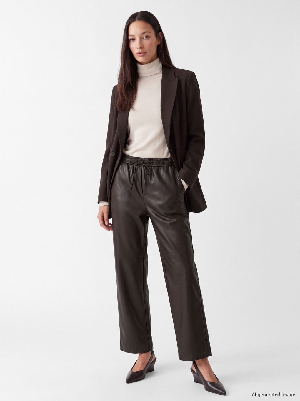 Elasticated Carrot Fit Leather Look Trousers