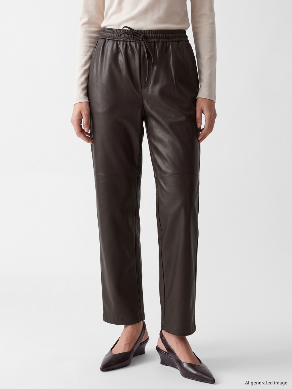 Elasticated Carrot Fit Leather Look Trousers-1