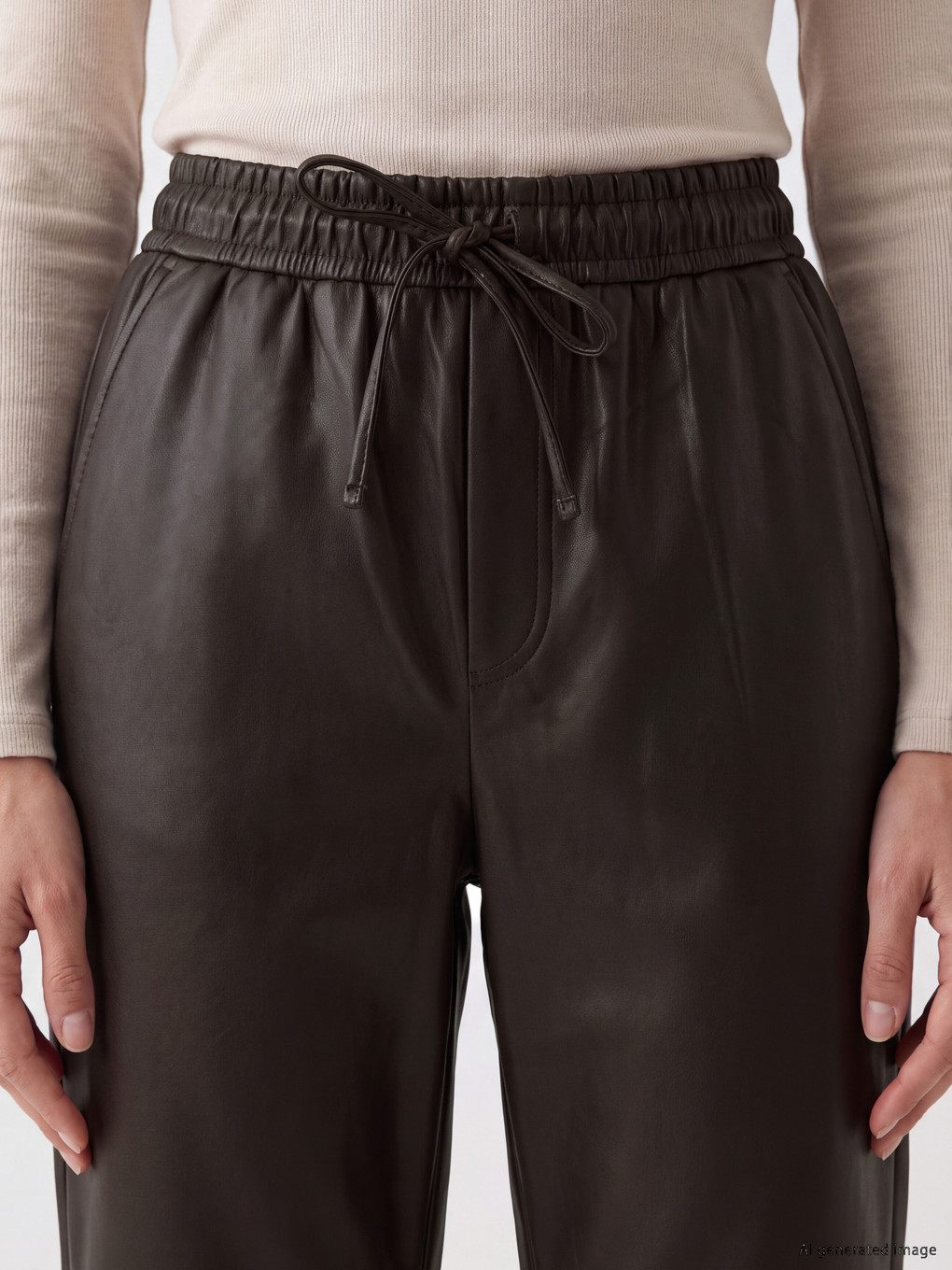 Elasticated Carrot Fit Leather Look Trousers-2