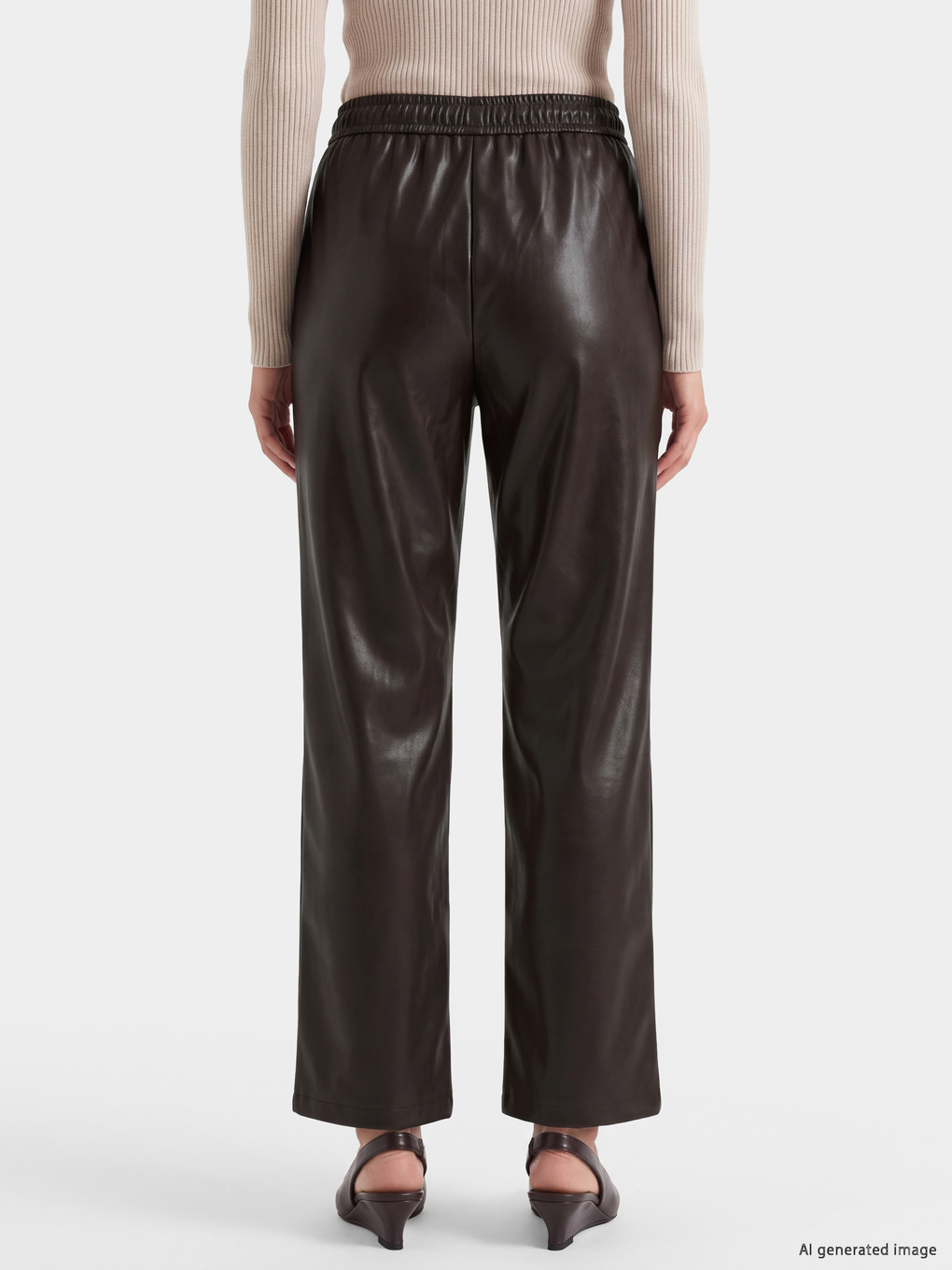 Elasticated Carrot Fit Leather Look Trousers-3