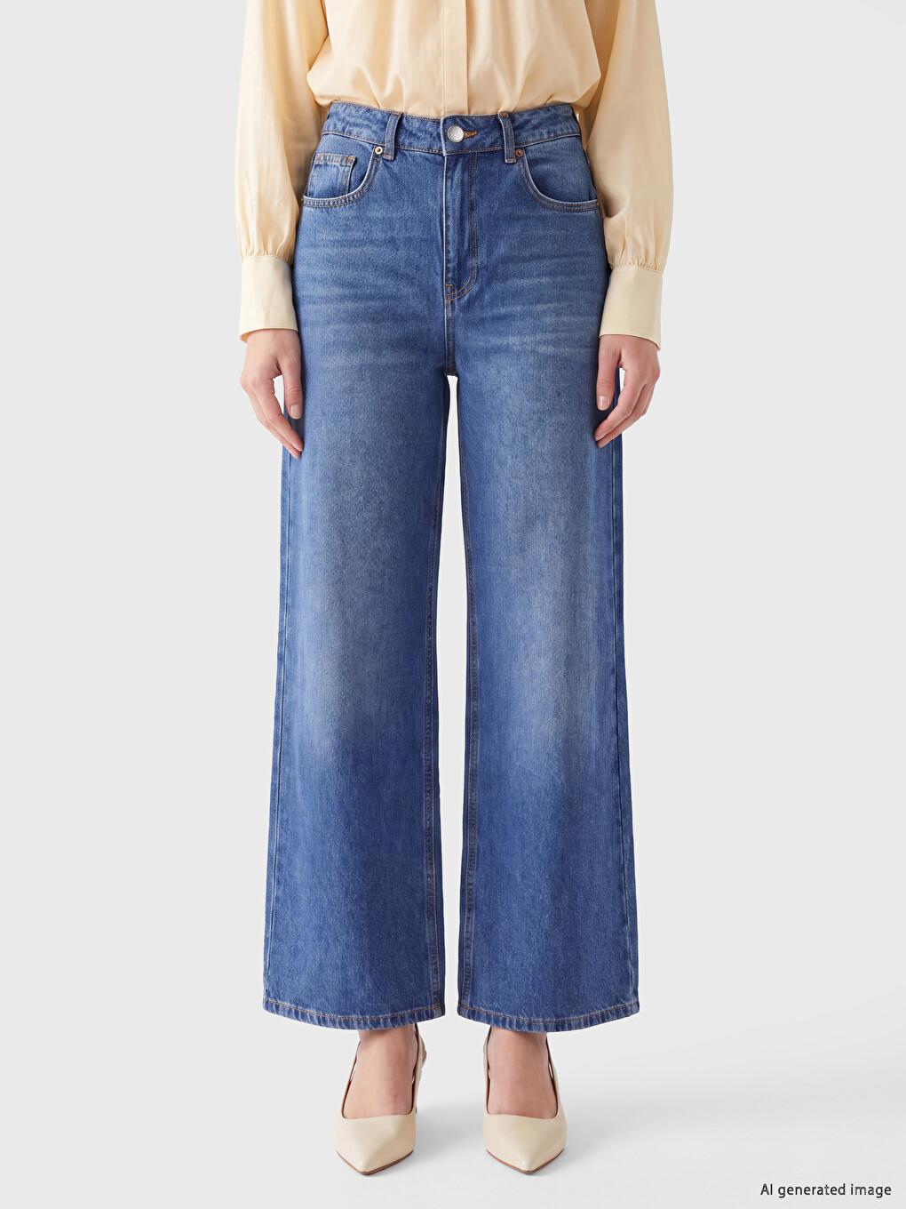 İndigo Wideleg Kadın Jean Pantolon-1