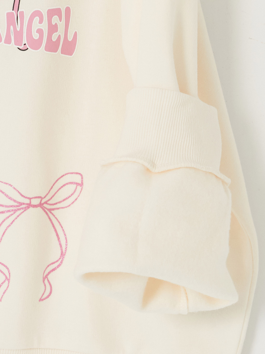 Ekru Stitch Ve Angel Baskılı Kız Çocuk Kalın Sweatshirt-3
