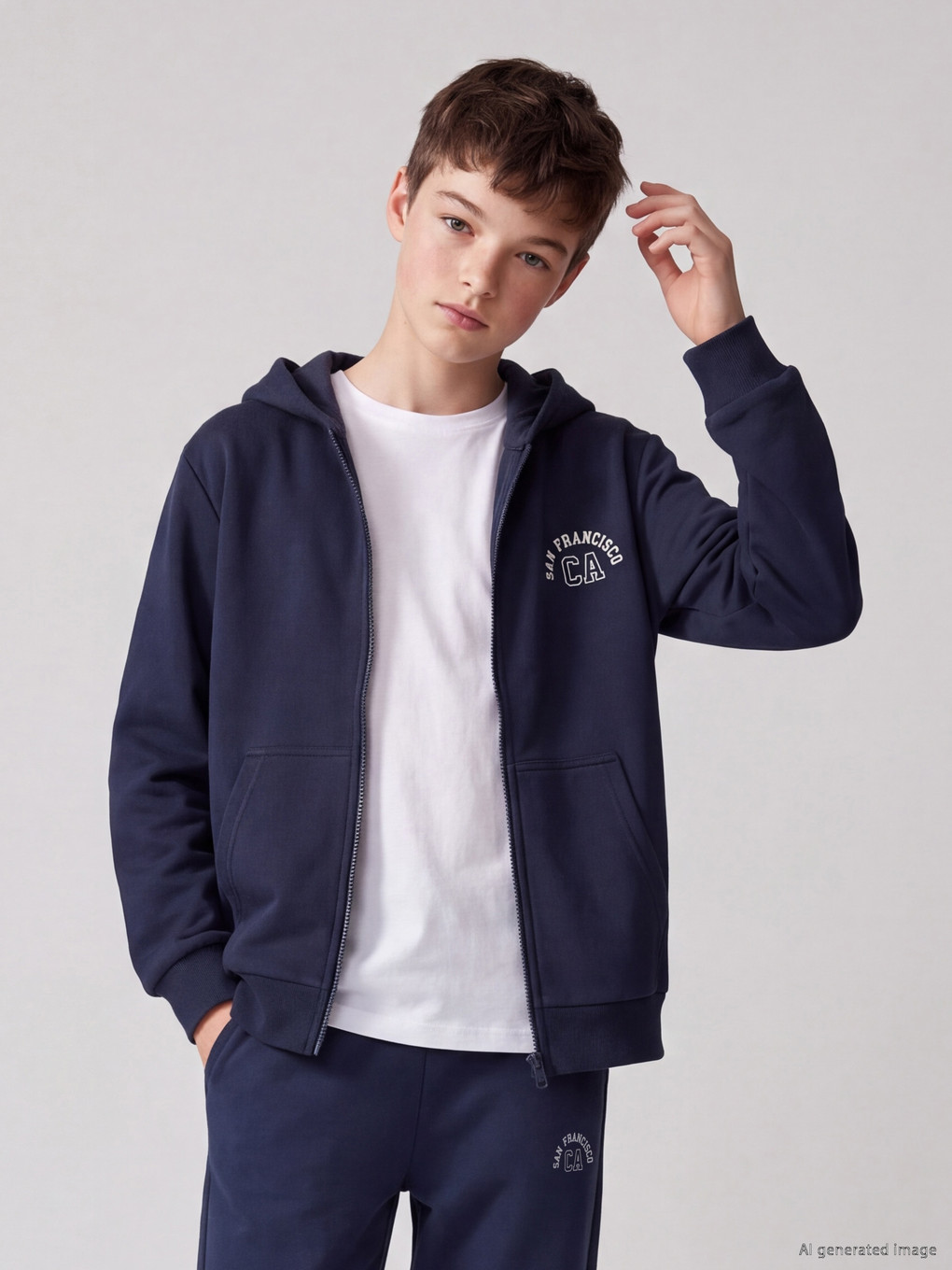 Baskılı Erkek Çocuk Kalın Fermuarlı Sweatshirt