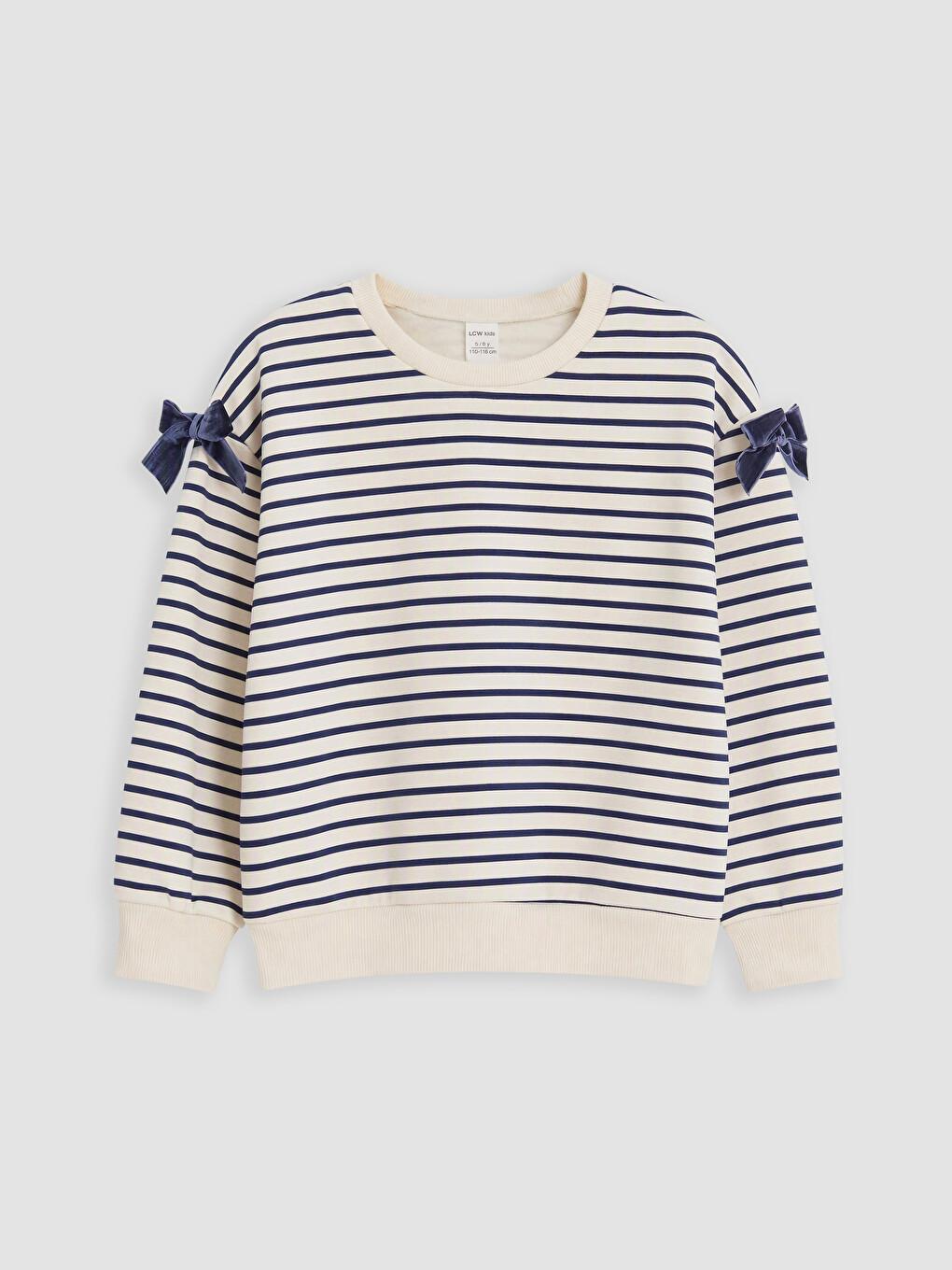 Lacivert Bisiklet Yaka Çizgili Kız Çocuk Sweatshirt 2'li-1