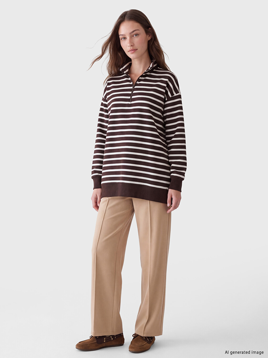 Striped Women's Thick Sweatshirt Tunic-1