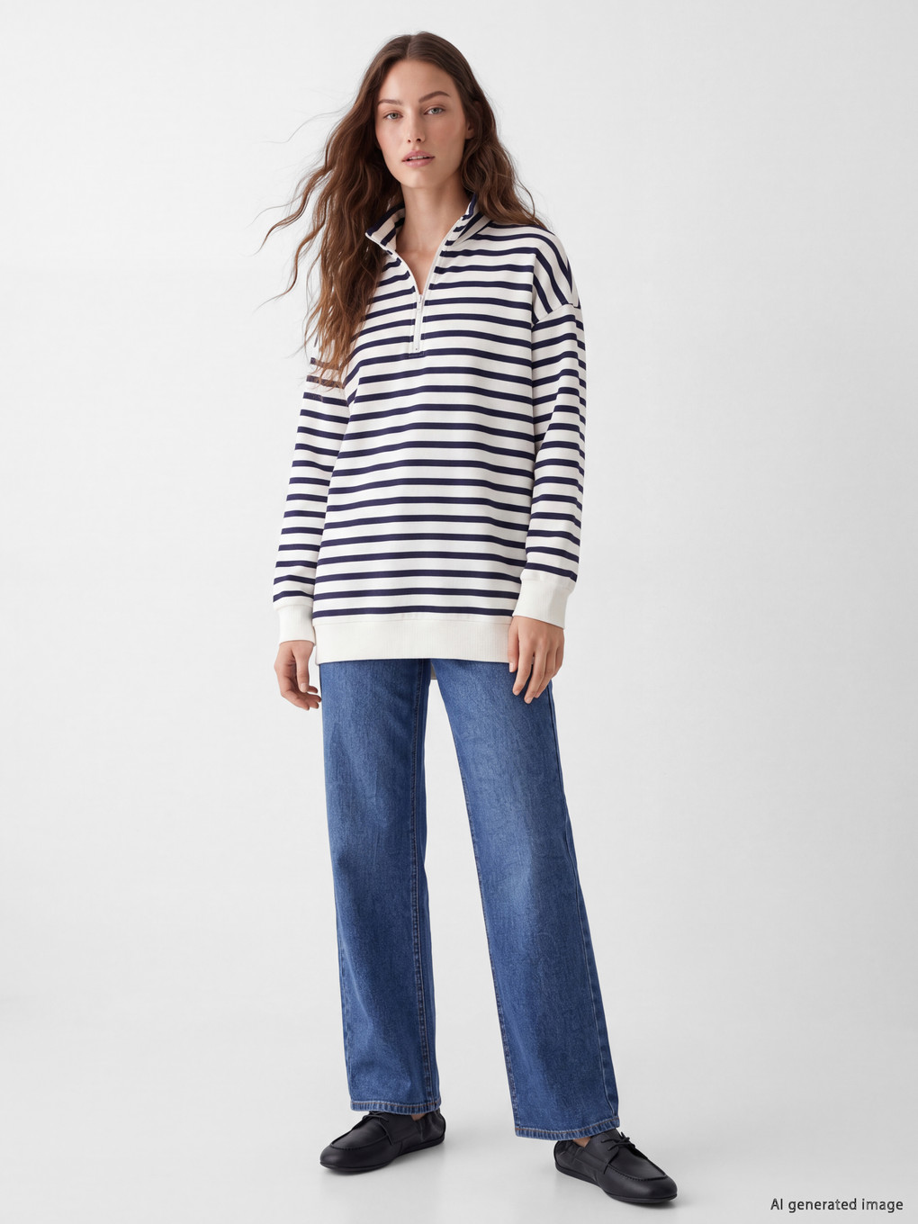 Striped Women's Thick Sweatshirt Tunic-1