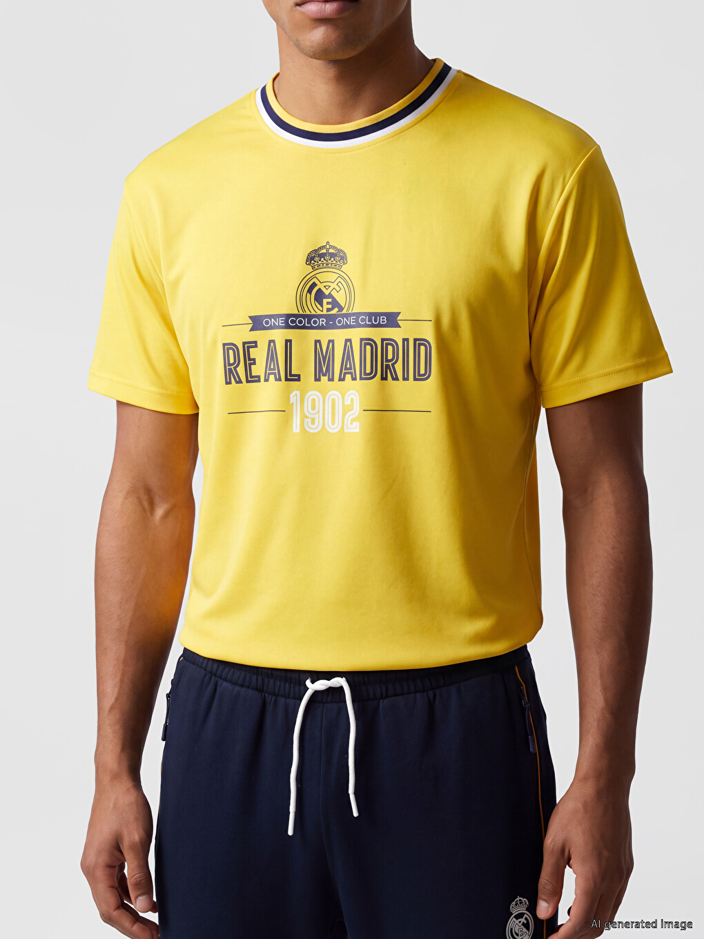Sarı Bisiklet Yaka Real Madrid Baskılı Erkek Spor Tişört-2