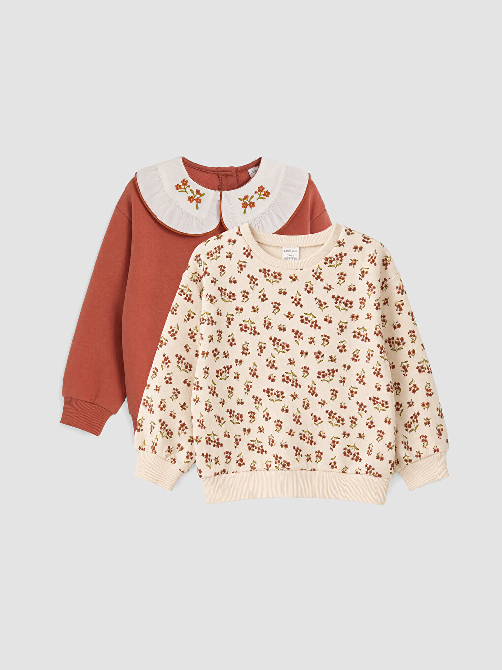 Kahverengi Bebe Yaka Çiçekli Kız Çocuk Kalın Sweatshirt