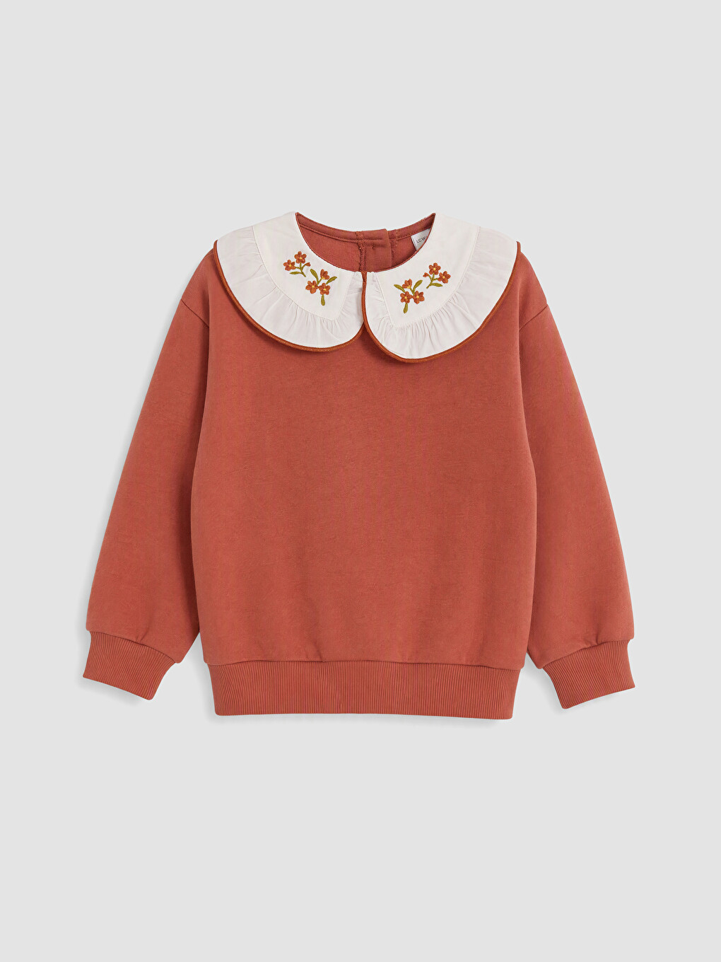 Kahverengi Bebe Yaka Çiçekli Kız Çocuk Kalın Sweatshirt-1