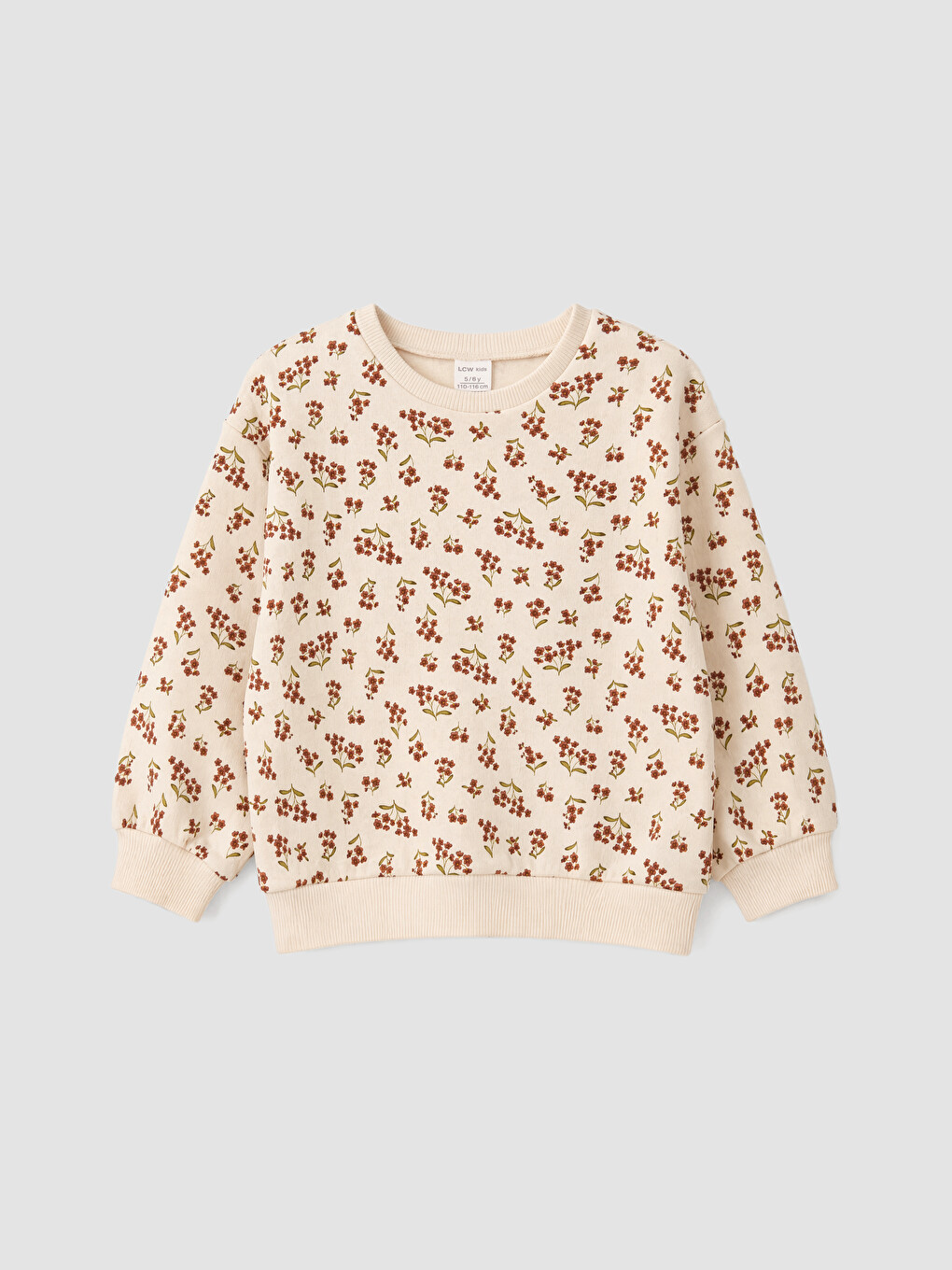 Kahverengi Bebe Yaka Çiçekli Kız Çocuk Kalın Sweatshirt-4