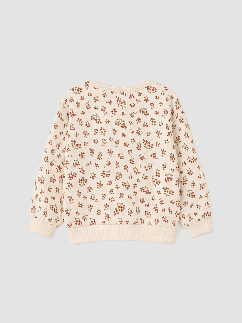 Kahverengi Bebe Yaka Çiçekli Kız Çocuk Kalın Sweatshirt-7