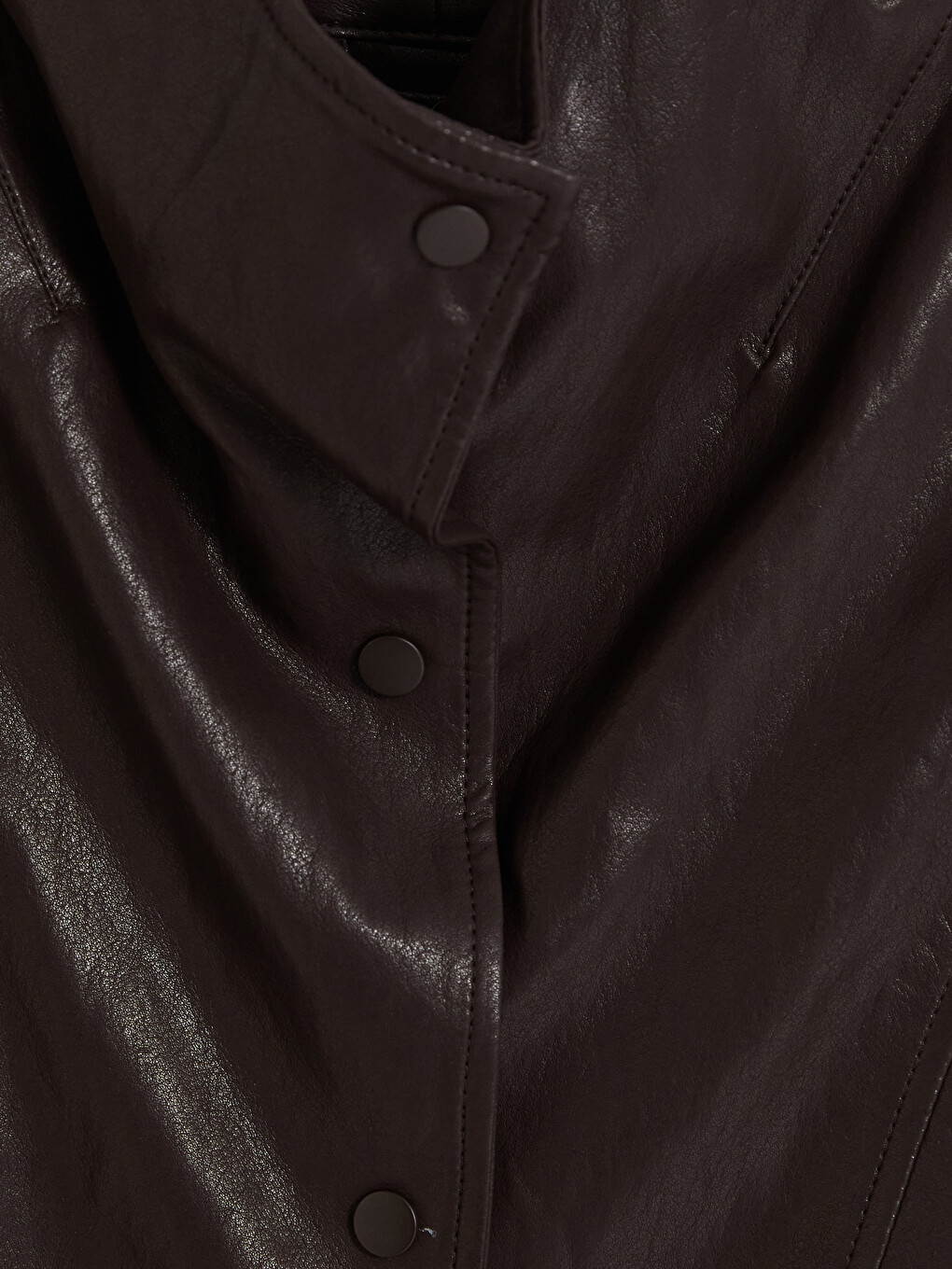 Mürdüm Oversize Kadın Deri Görünümlü Ceket-6