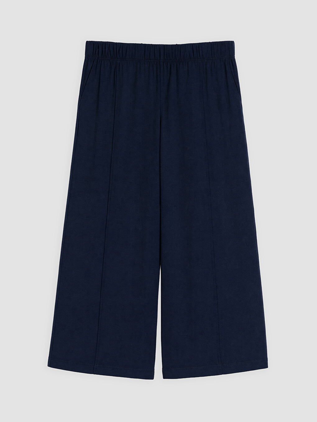 Lacivert Beli Lastikli Geniş Paça Kadın Kapri