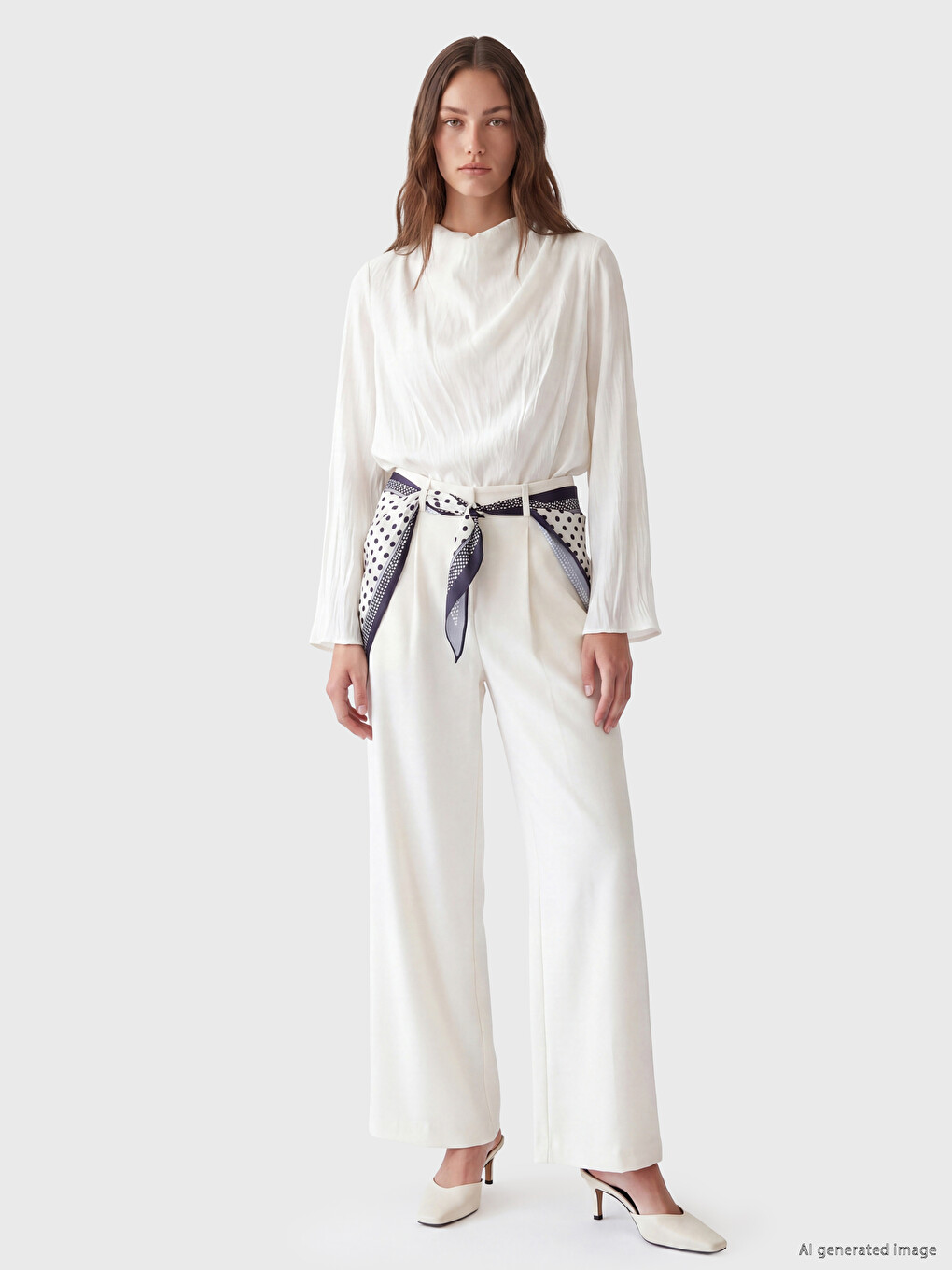 Shawl Detailed Pleated Women's Fabric Trousers