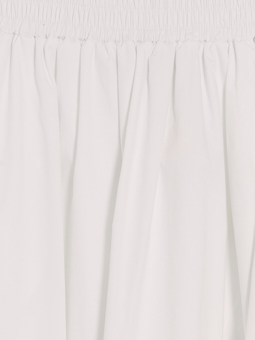 Beyaz Beli Lastikli Poplin Kloş Etek-1