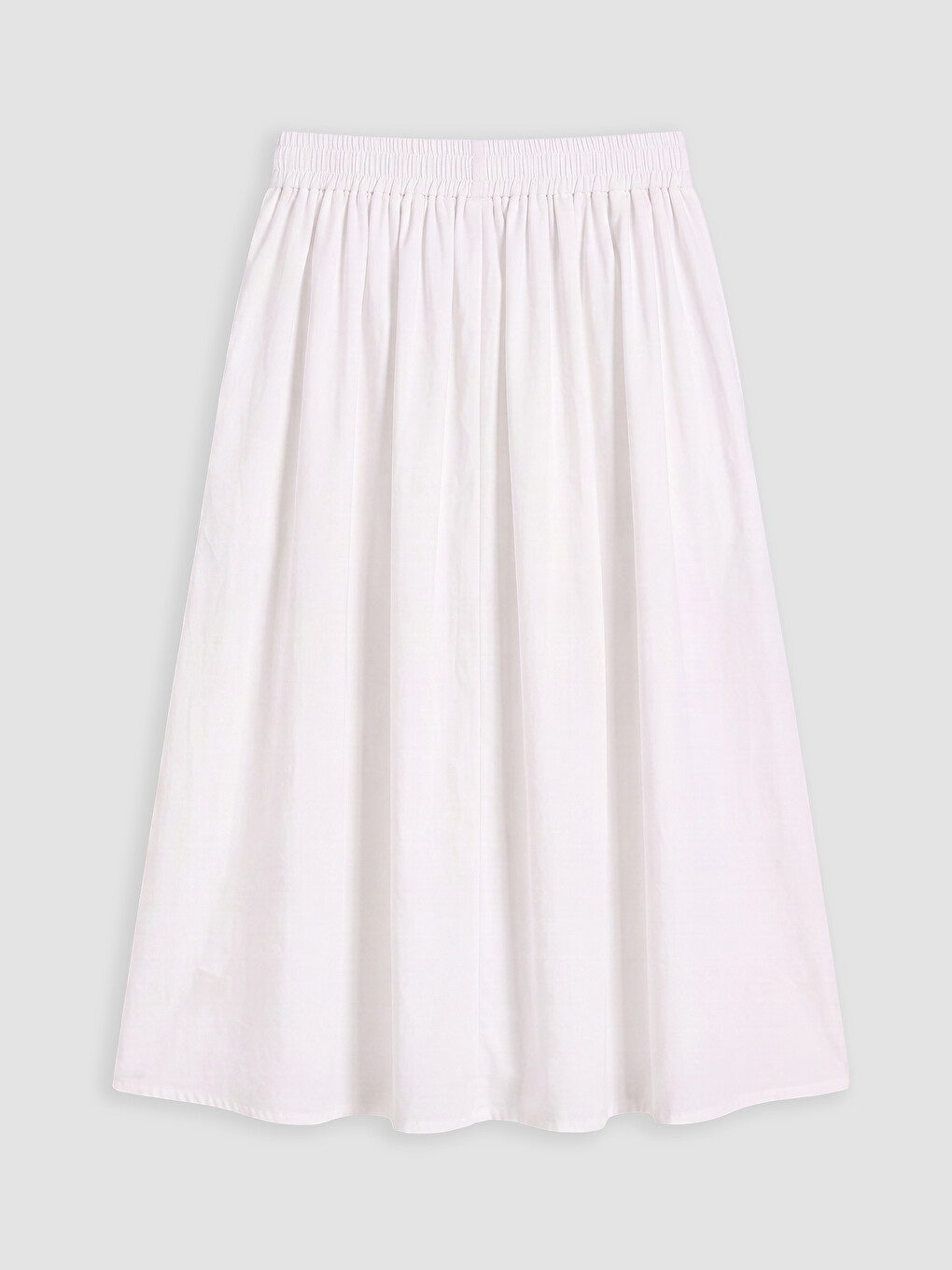 Beyaz Beli Lastikli Poplin Kloş Etek-2