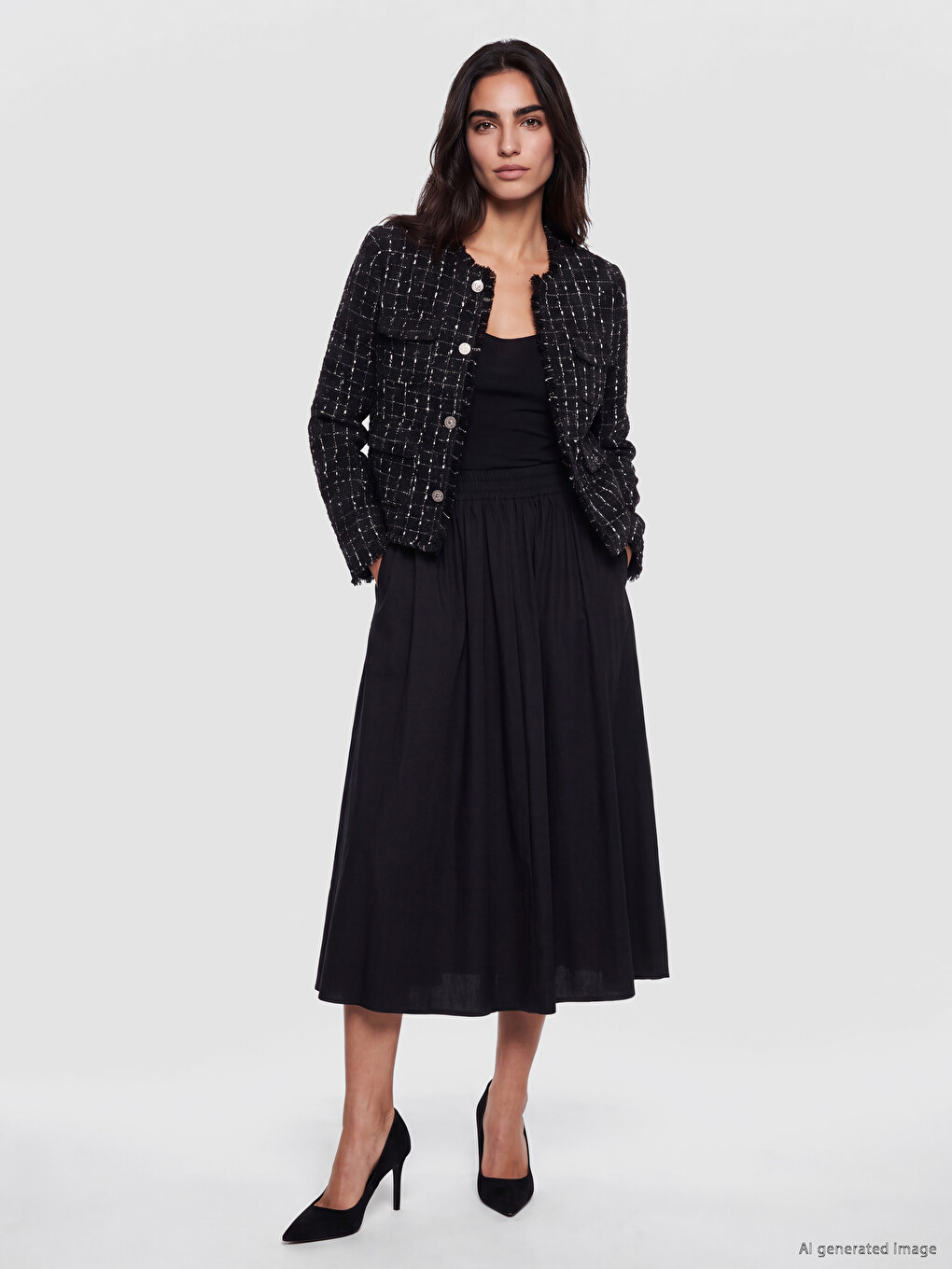 Elastic Waist Poplin Flared Skirt