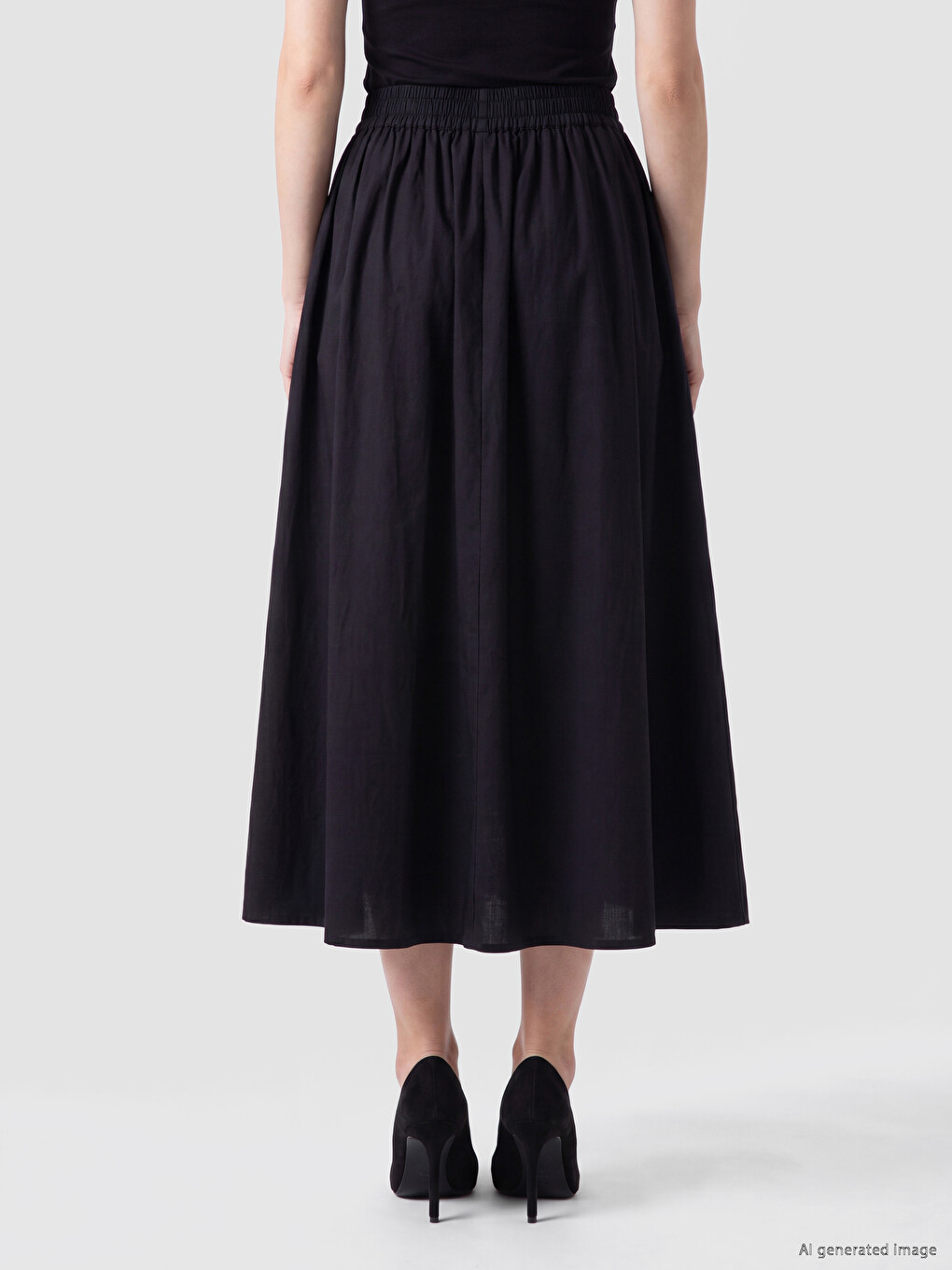 Elastic Waist Poplin Flared Skirt-3