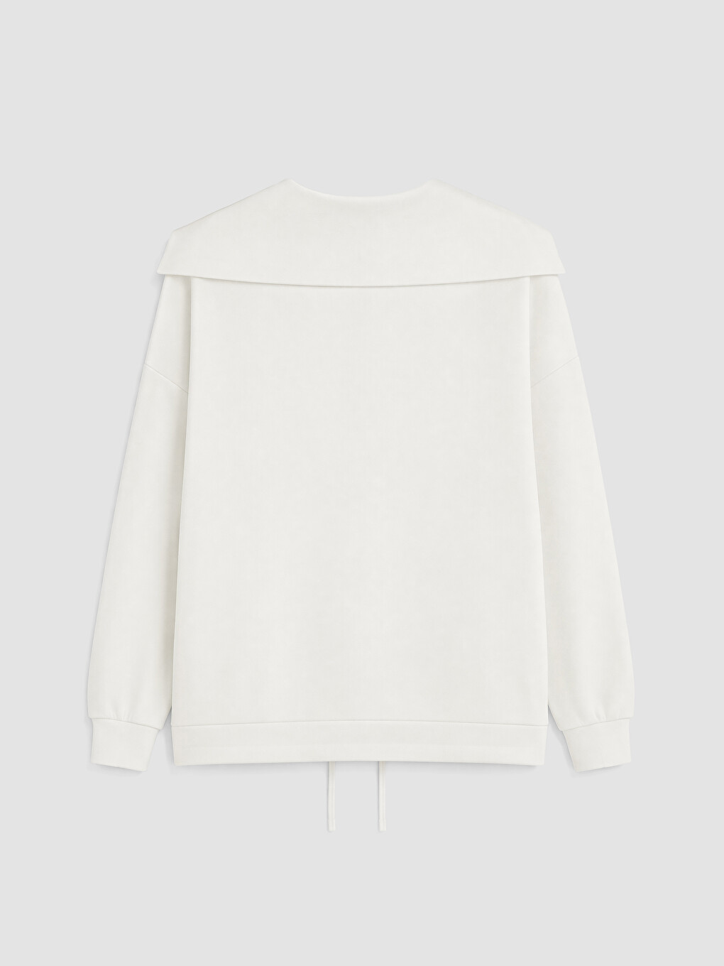 Ekru Denizci Yaka Beli Bağcıklı Kadın Sweatshirt-2