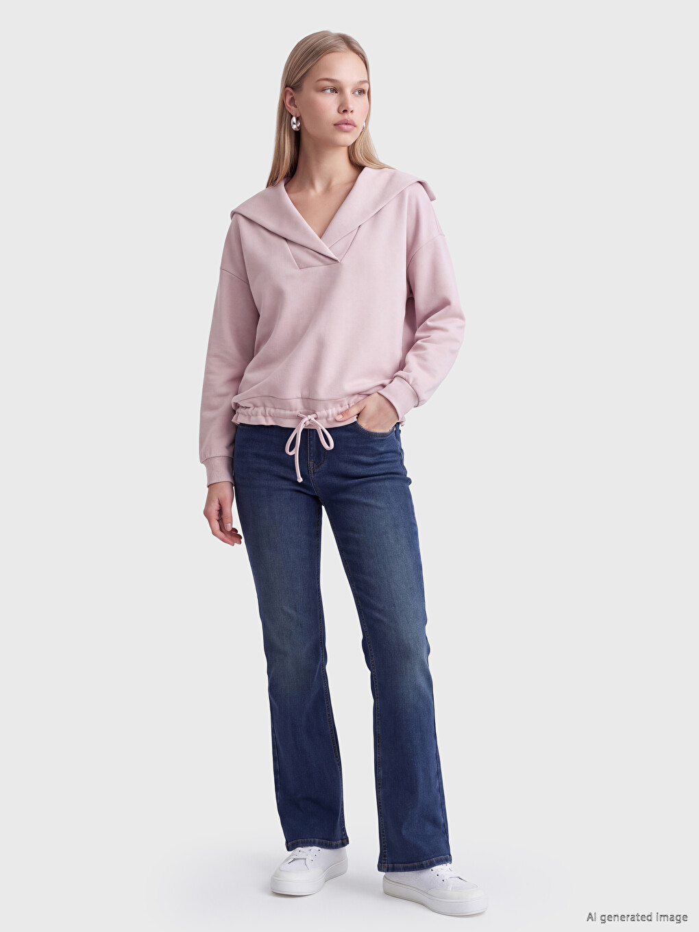 Lila Denizci Yaka Beli Bağcıklı Kadın Sweatshirt-1