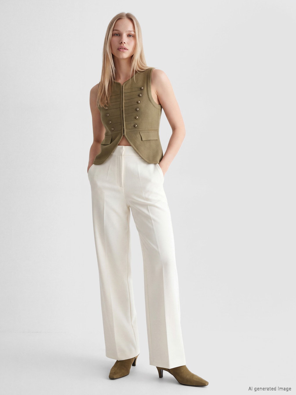 Crew Neck Decorative Buttoned Women's Knitwear Gilet-1