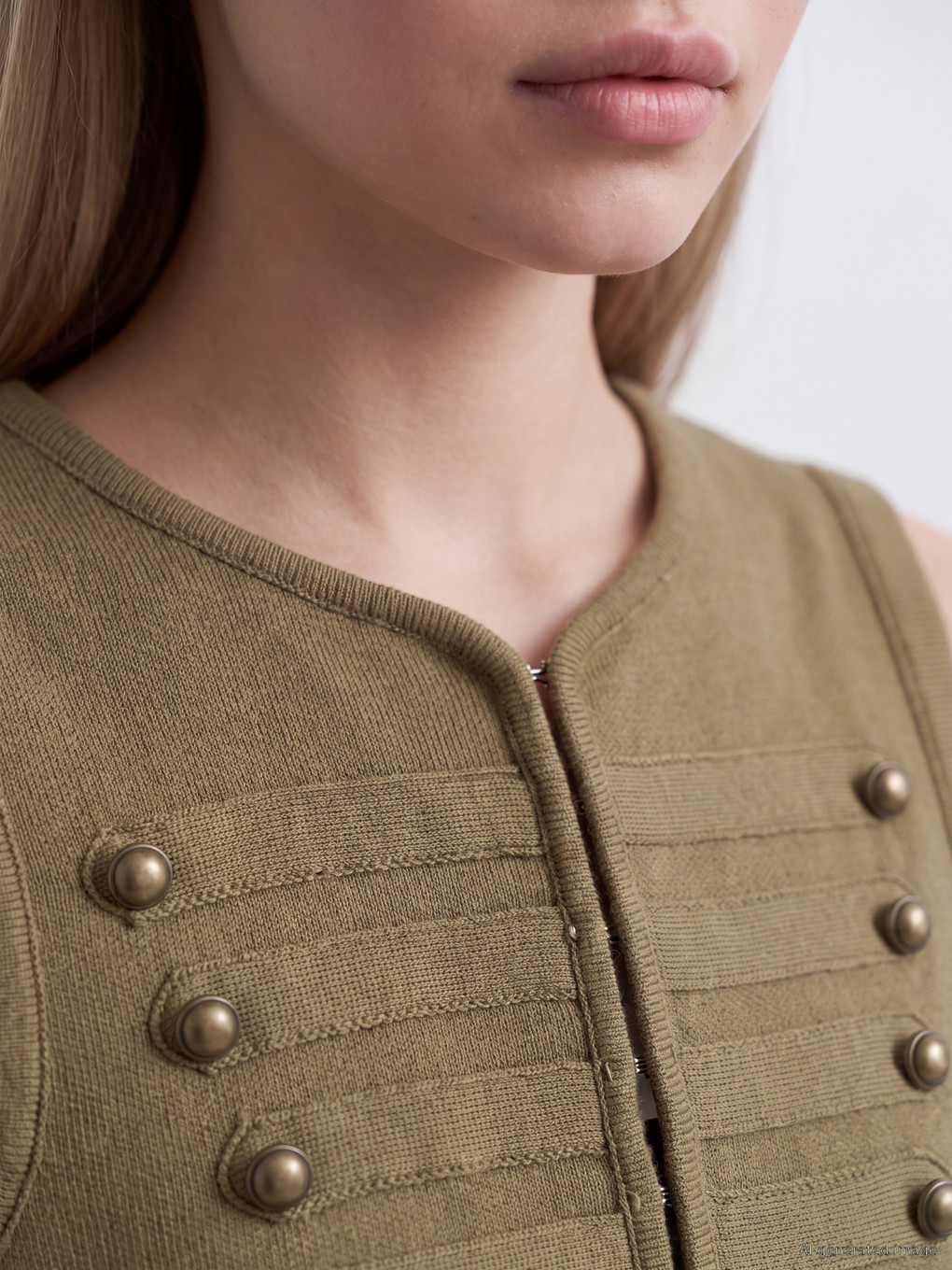 Crew Neck Decorative Buttoned Women's Knitwear Gilet-2
