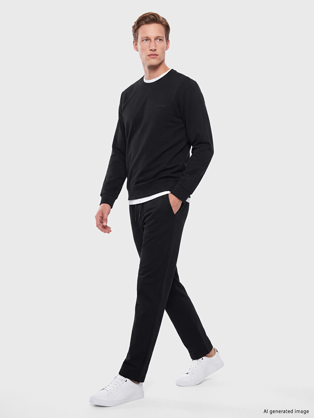 Siyah Bisiklet Yaka Erkek Sweatshirt-1