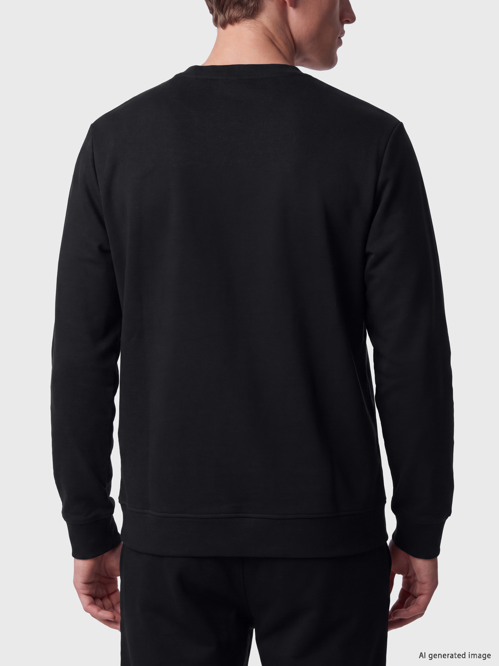 Siyah Bisiklet Yaka Erkek Sweatshirt-3