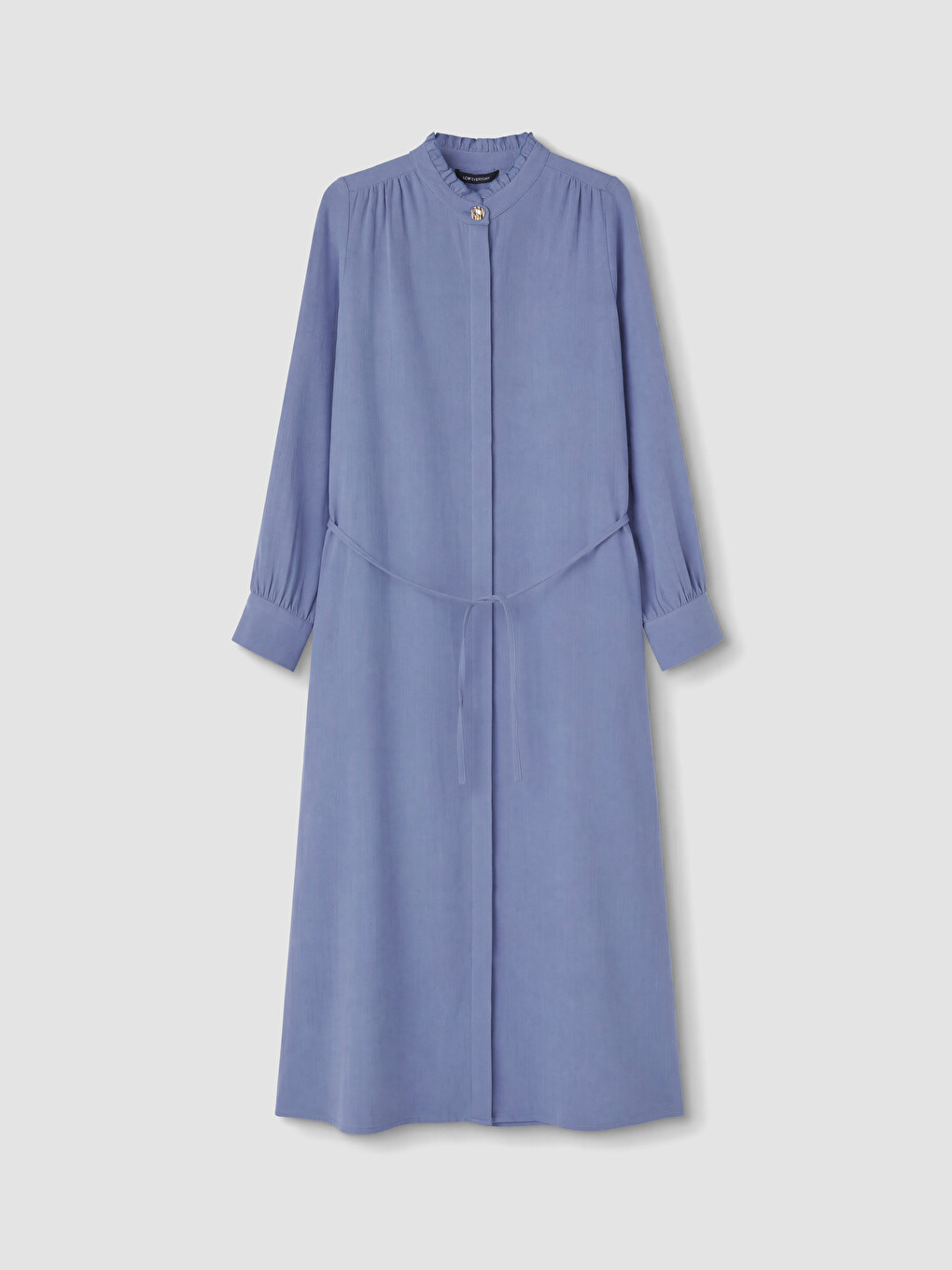 Mavi Fırfırlı Hakim Yaka Müslin Gömlek Elbise-4