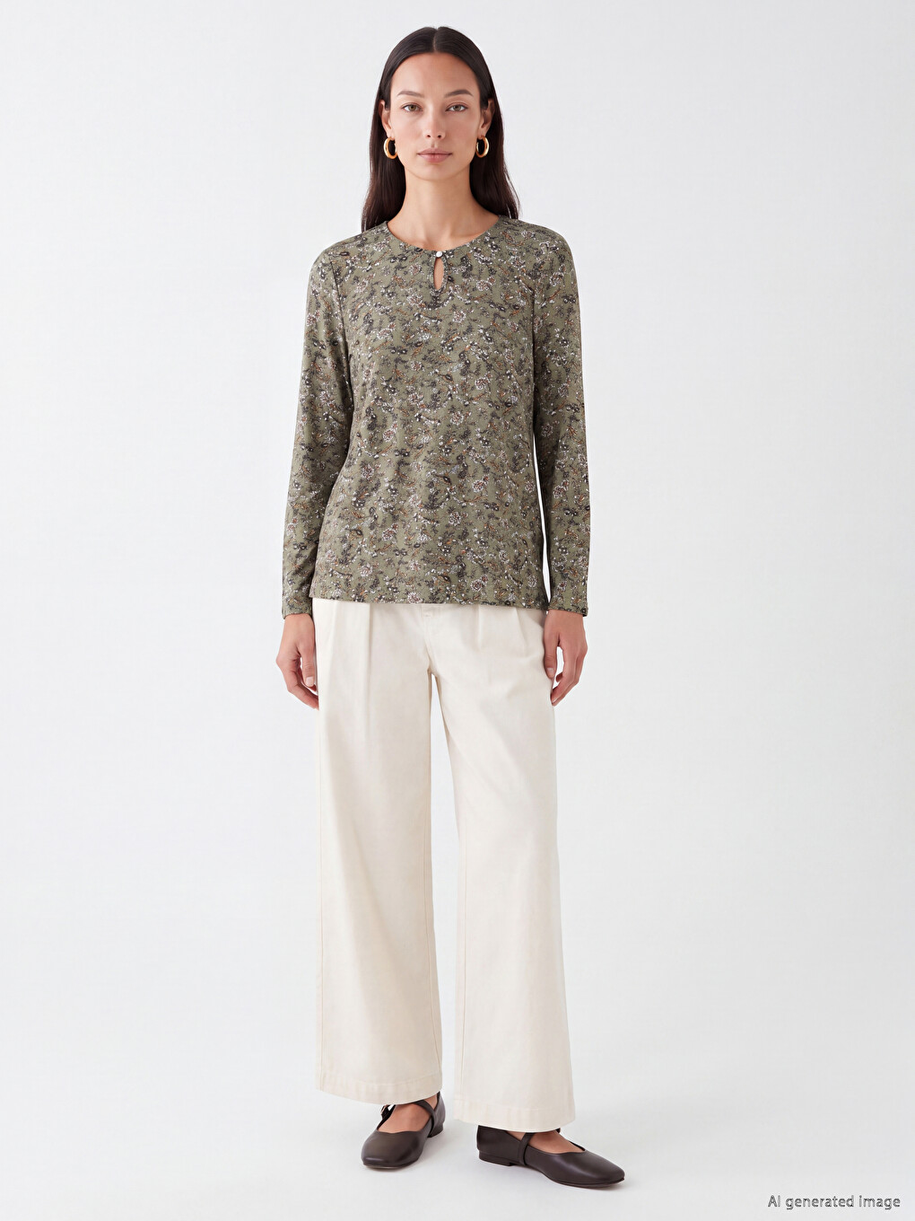 Crew Neck Floral Blouse-1