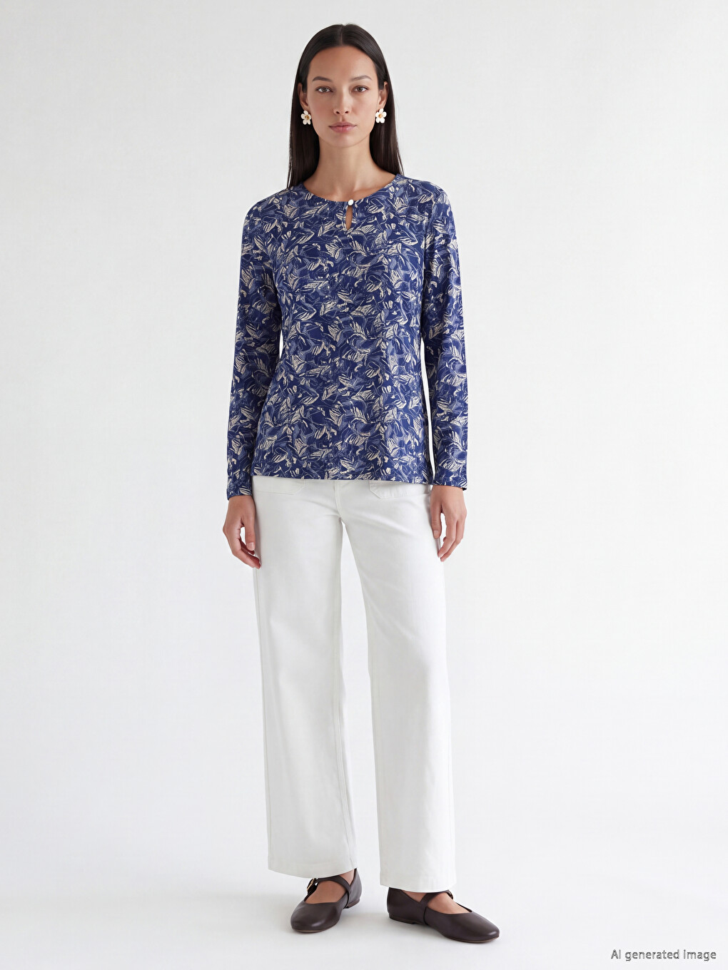 Crew Neck Patterned Blouse-1