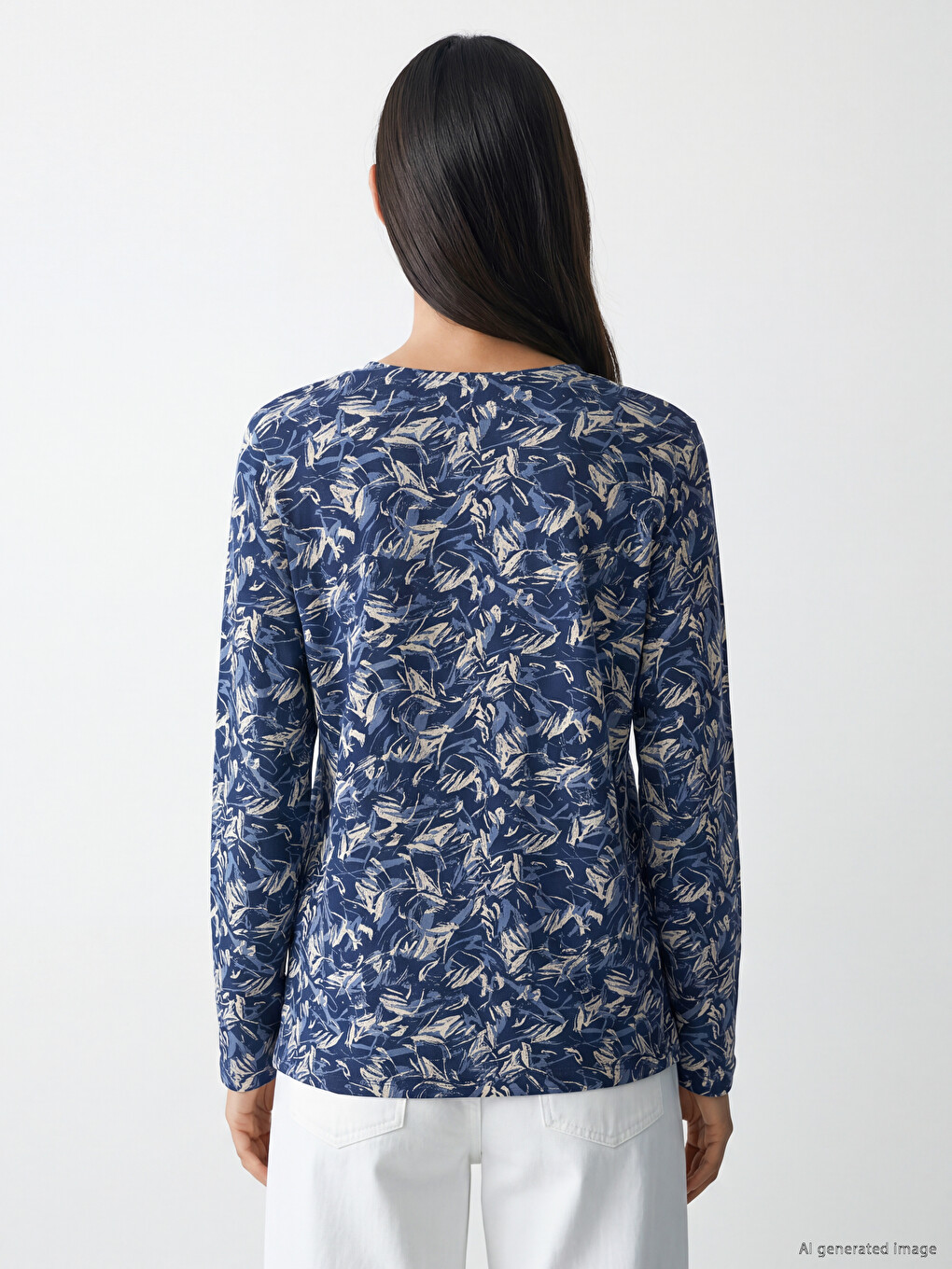 Crew Neck Patterned Blouse-3