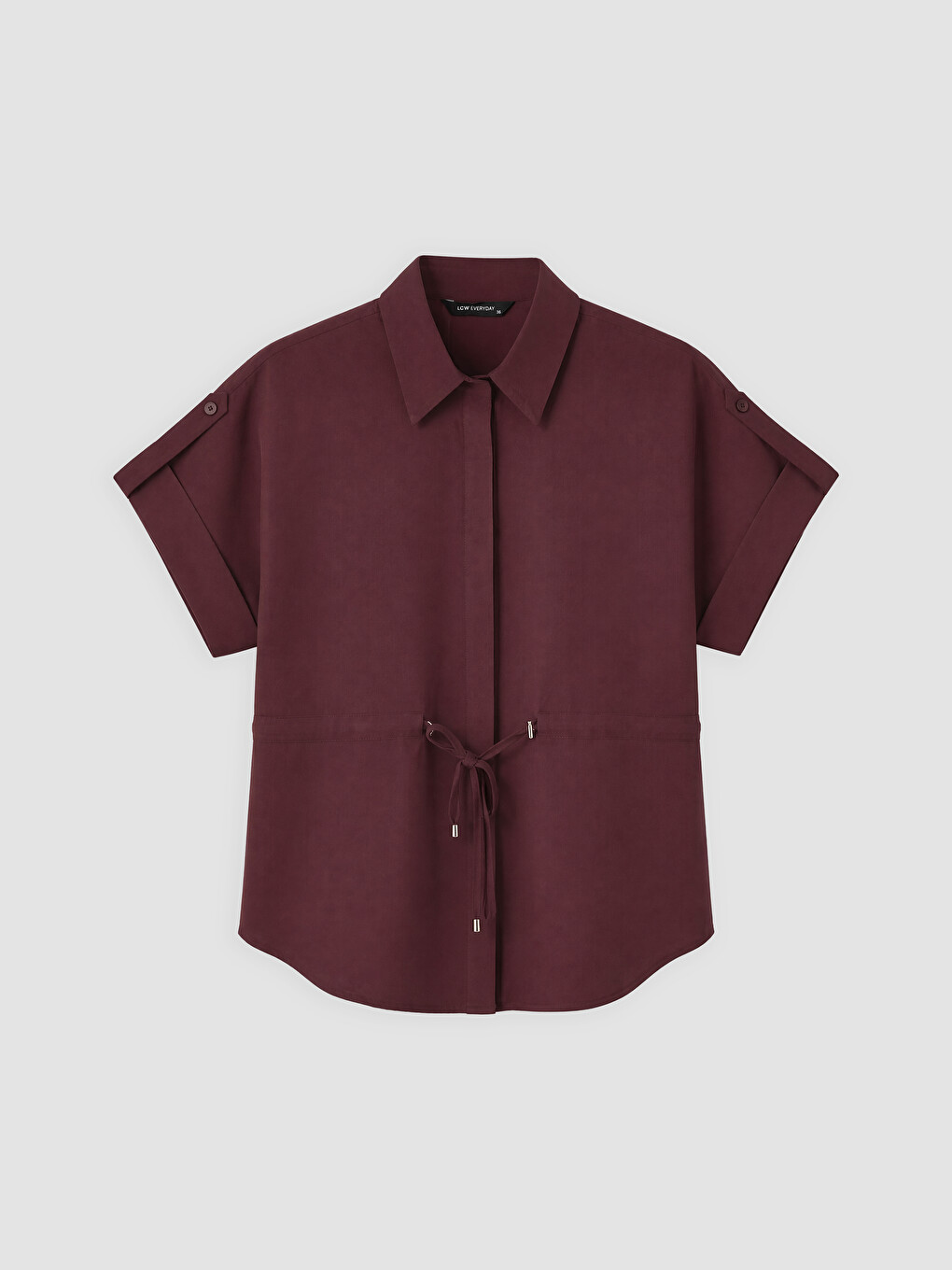 Bordo Bağcıklı Oversize Kadın Gömlek-4