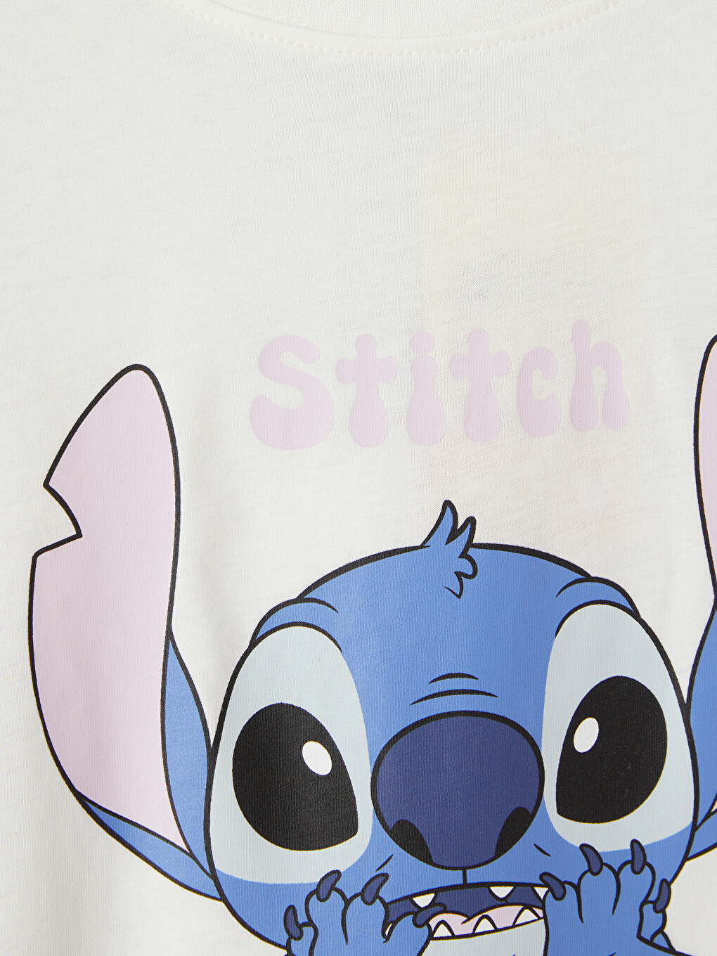 Ekru Beli Lastikli Stitch Baskılı Kadın Şort Pijama Altı-1