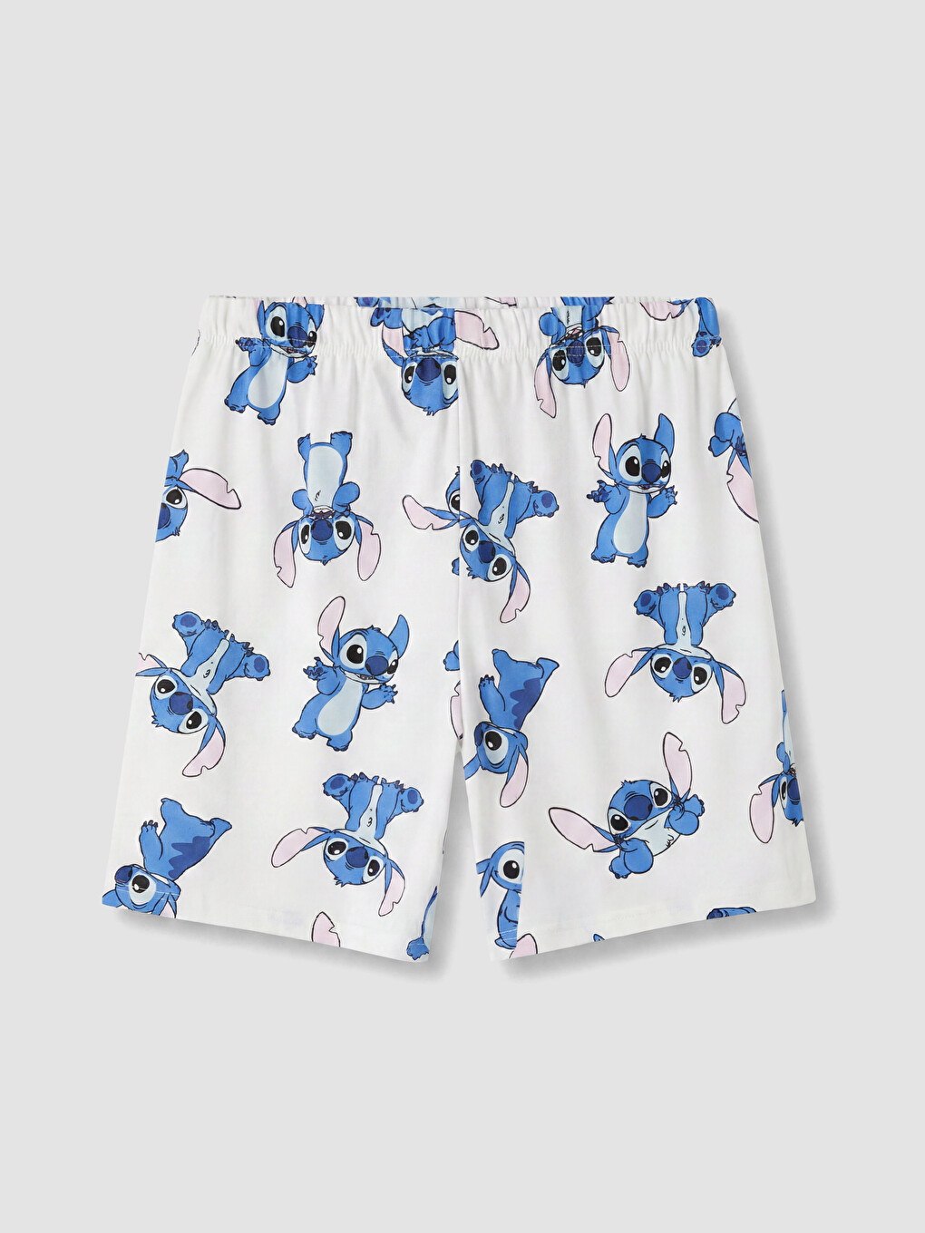 Ekru Beli Lastikli Stitch Baskılı Kadın Şort Pijama Altı-3
