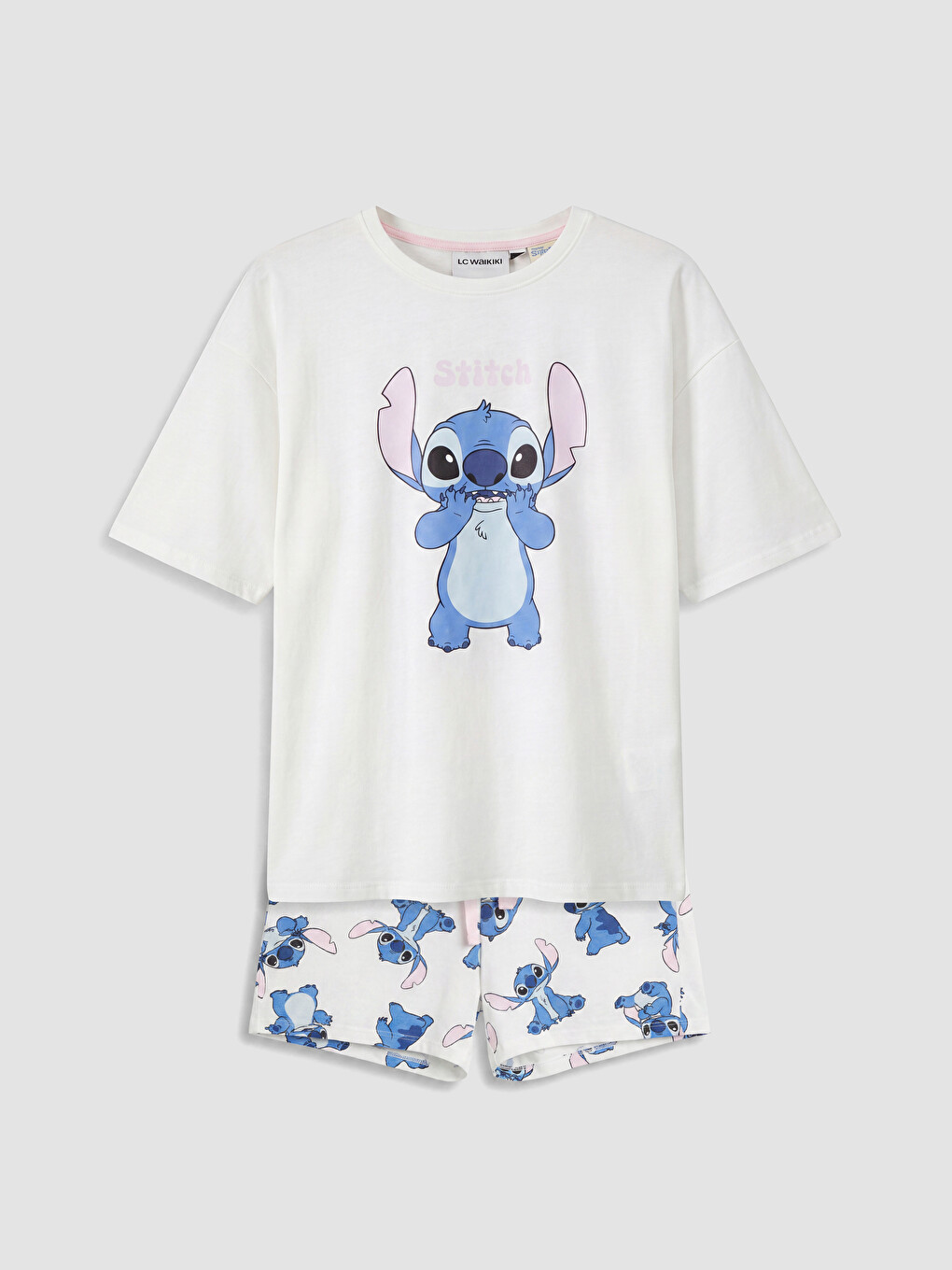 Ekru Stitch Baskılı Kadın Şortlu Pijama Takımı