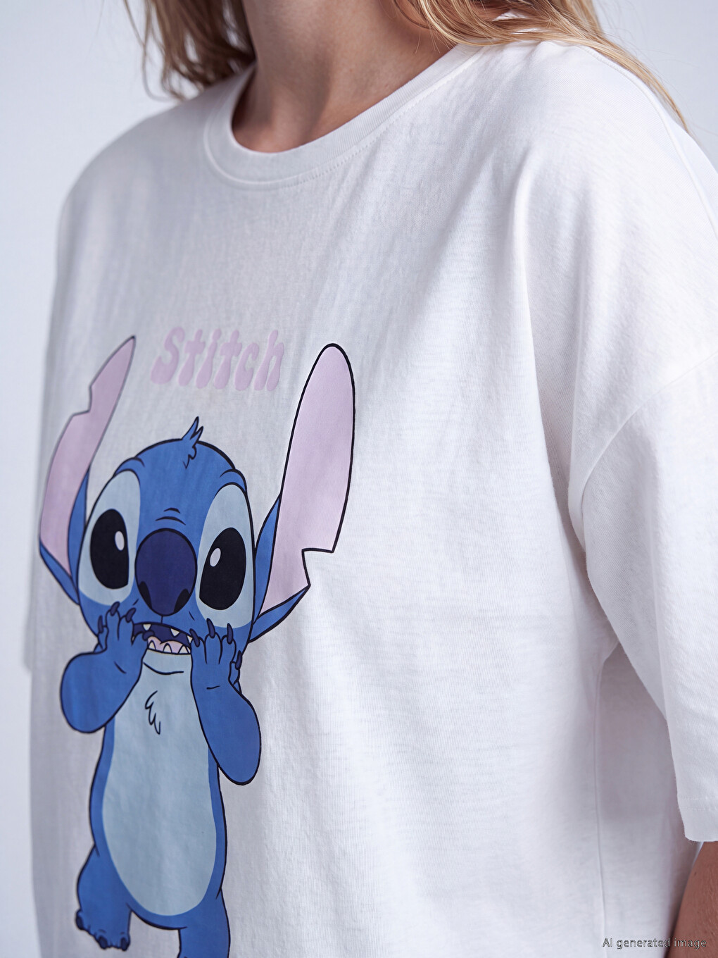 Set Pizhamash Të Shkurtra Me Stampim Stitch Për Gra-2