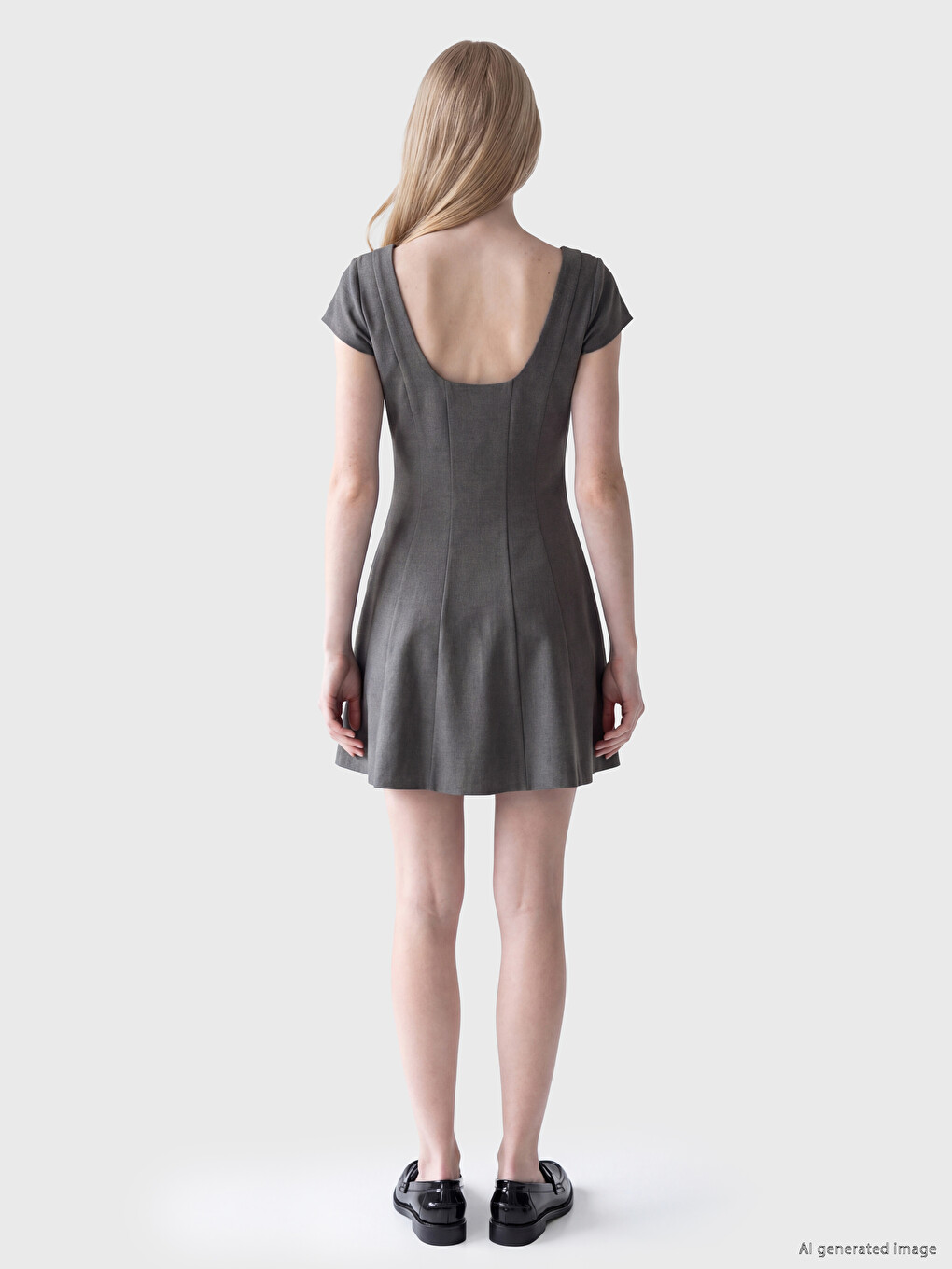 U Neck Fitted Waist Mini Dress-3
