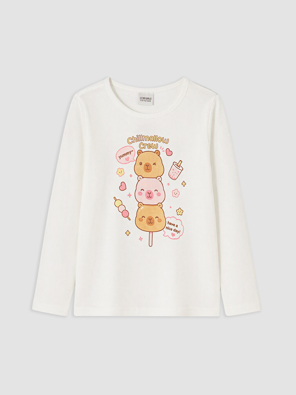 Ekru Bisiklet Yaka Kız Çocuk Pijama Takım-1