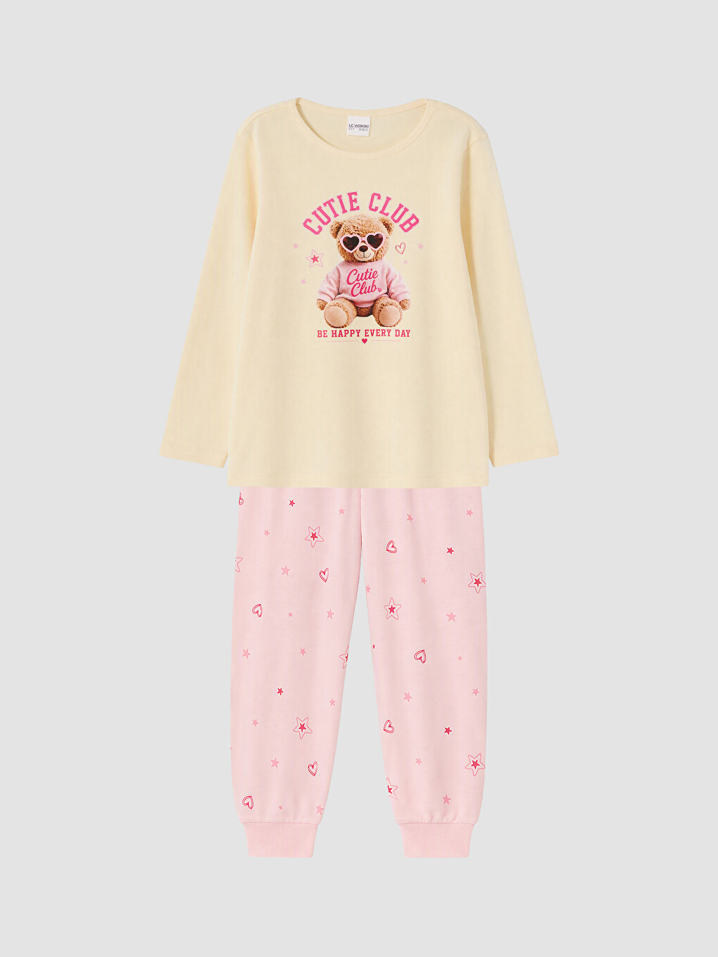 Bej Baskılı Kız Çocuk Pijama Takım