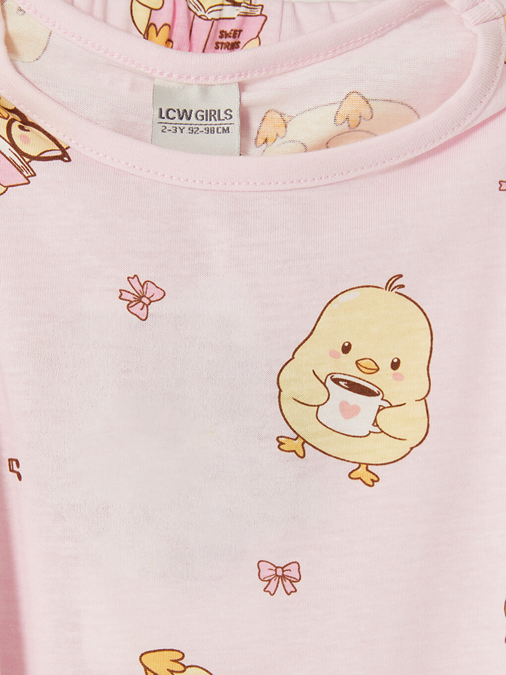 Pembe Civciv Baskılı Kız Çocuk Pijama Takım-3