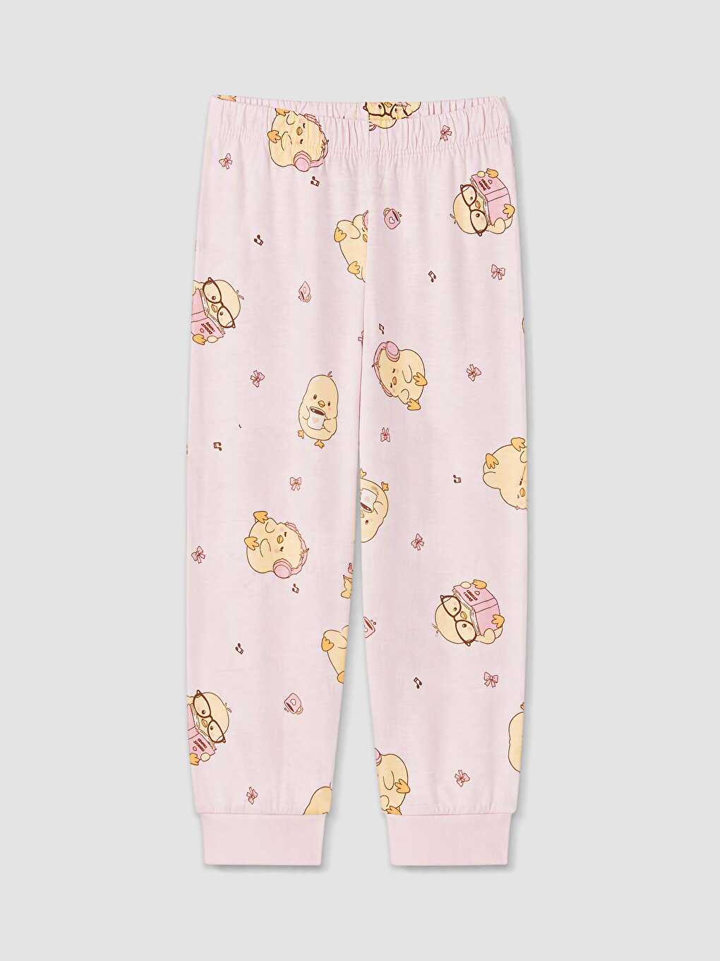 Pembe Civciv Baskılı Kız Çocuk Pijama Takım-4
