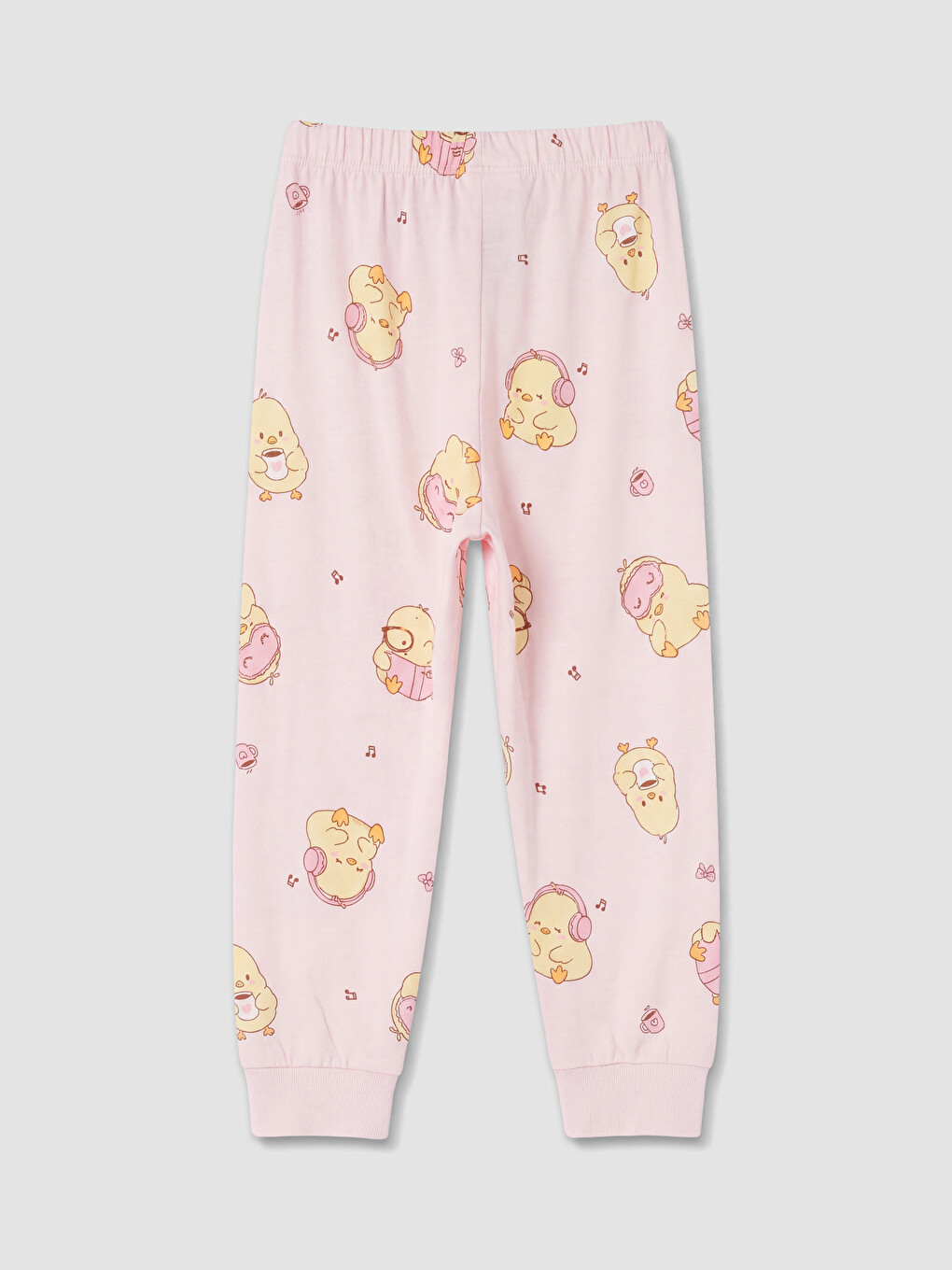 Pembe Civciv Baskılı Kız Çocuk Pijama Takım-5